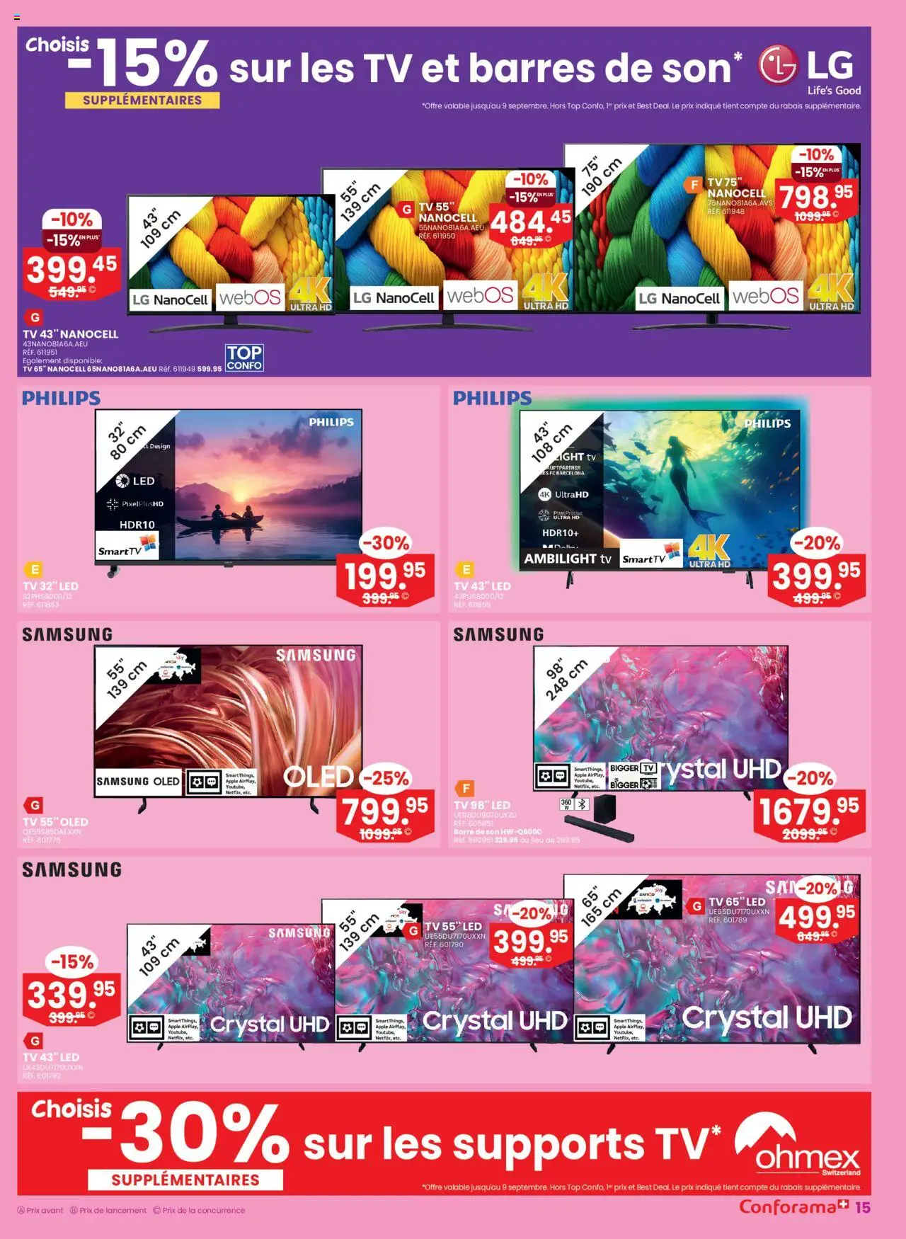 Conforama Aktionen Remise Immédiate – gültig ab 03.09.2025 | Seite: 15 | Produkte: TV, Samsung, LG, Philips