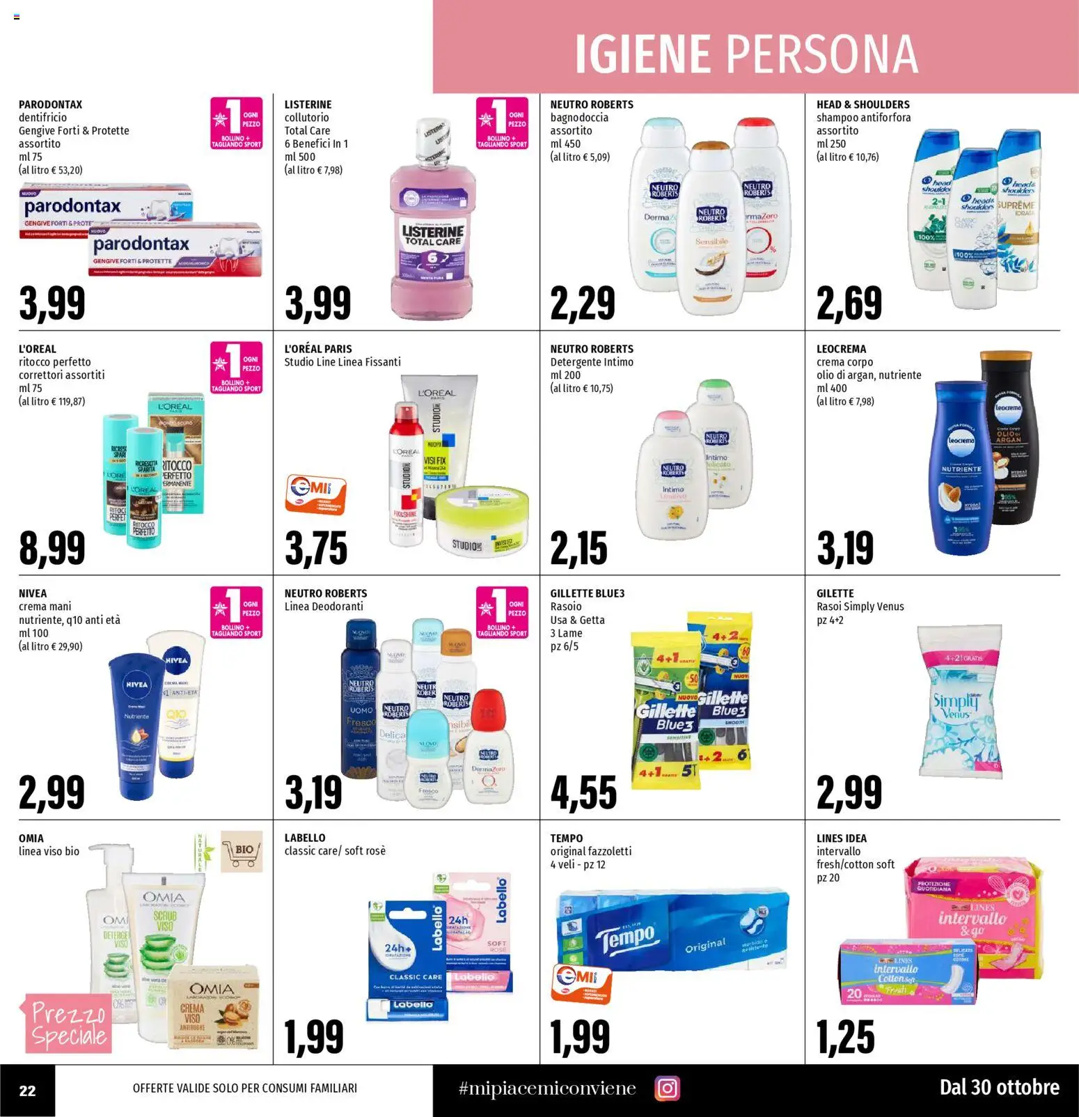 Volantino EMI del 30.10.2025 | Pagina: 22 | Prodotti: Collutorio, Detergente, Scrub, Fazzoletti