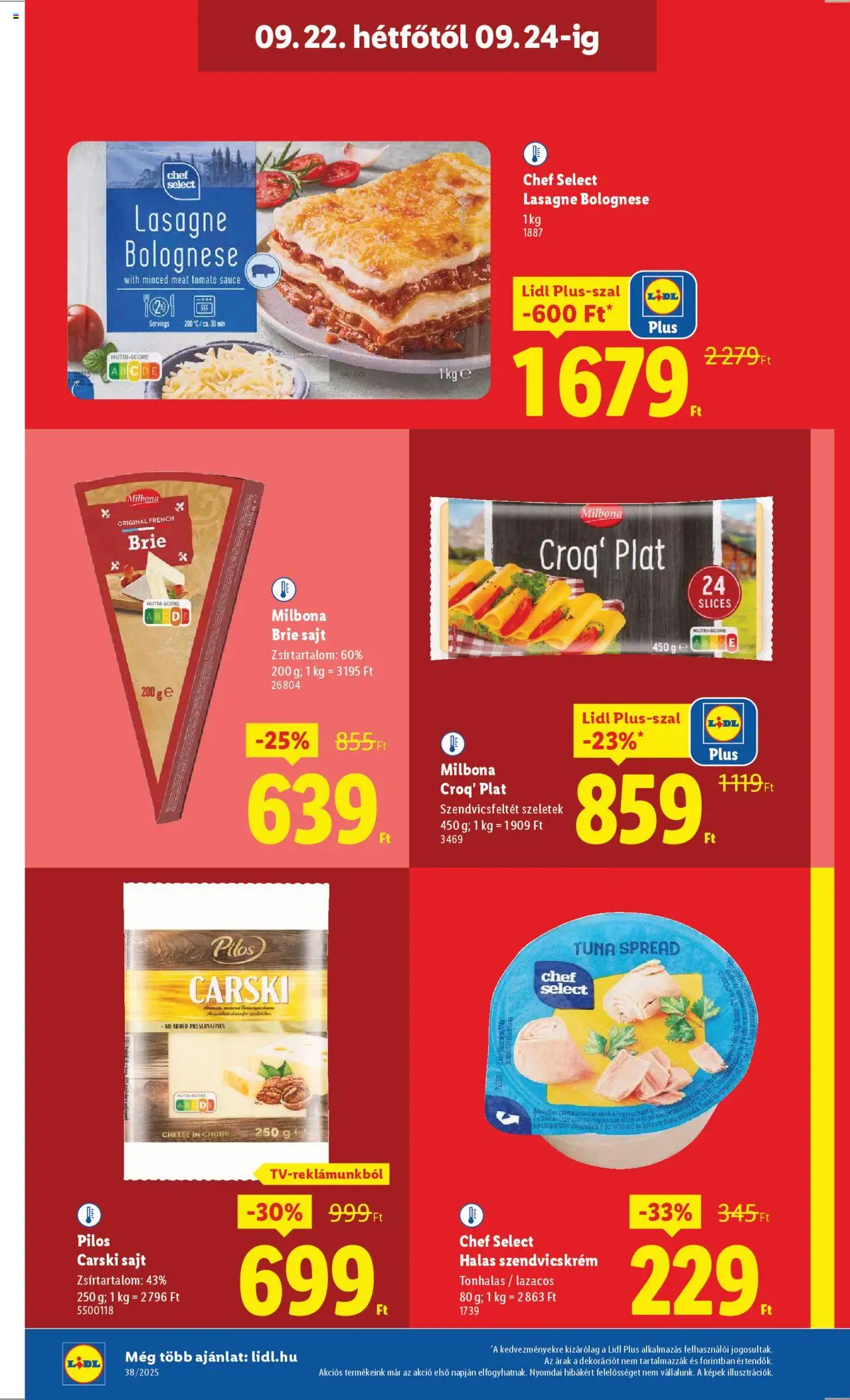 Lidl akciós ujság - amely érvényes a következő dátumtól: 18.09.2025 | Oldal: 64 | Termékek: Szendvicskrém, Sajt, Lasagne