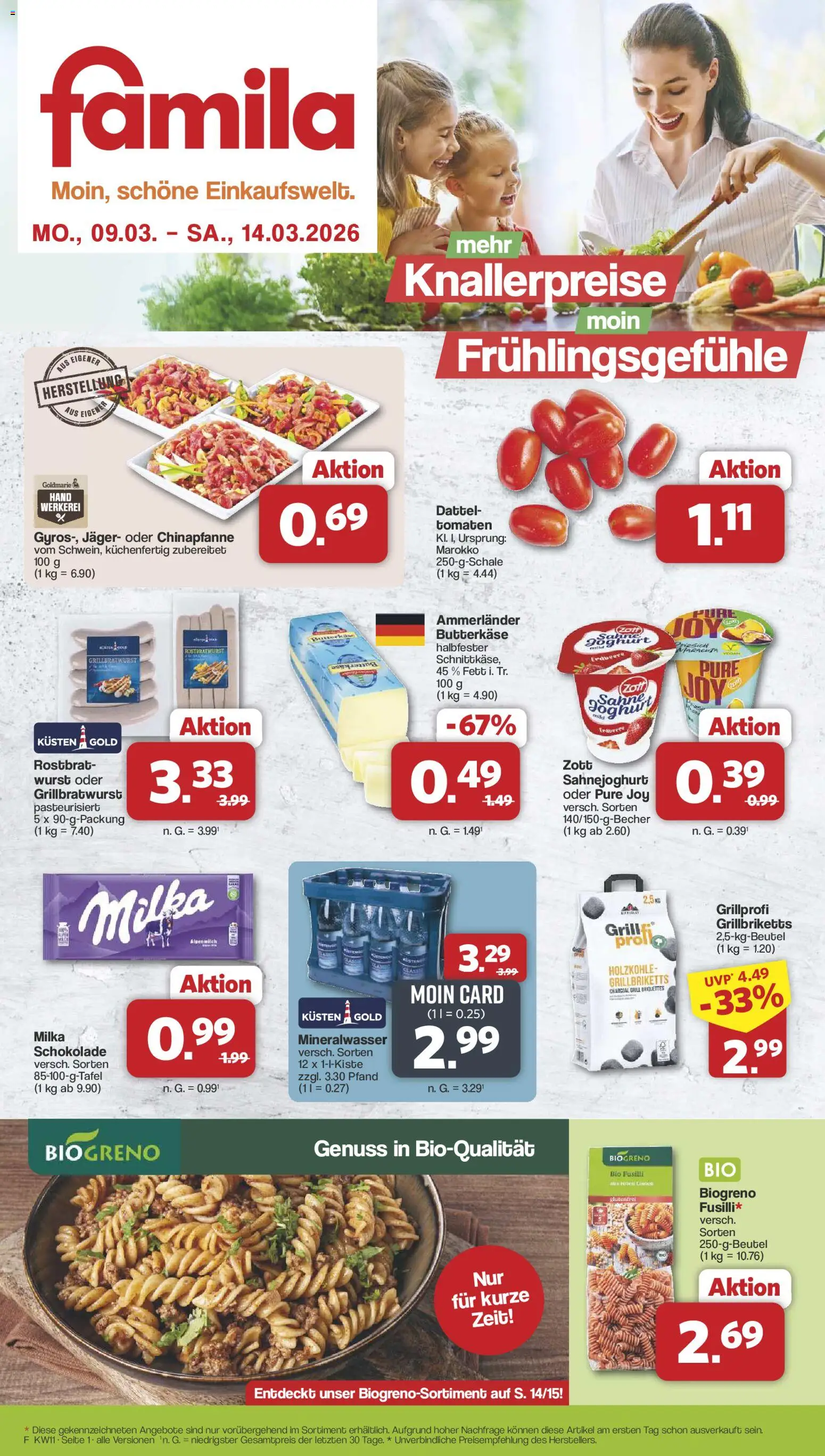 Famila Nordwest Prospekt 	 – gültig ab 09.03.2026 | Seite: 1 | Produkte: Grill, Joghurt, Tomaten, Wurst