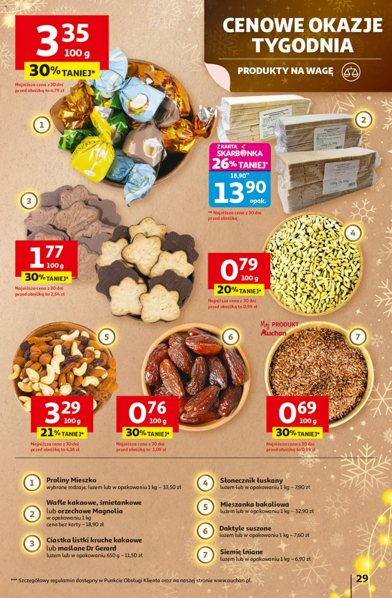 Auchan Black Friday od 27.11.2025 | Strona: 29 | Produkty: Karta, Praliny, Słonecznik łuskany, Siemie lniane