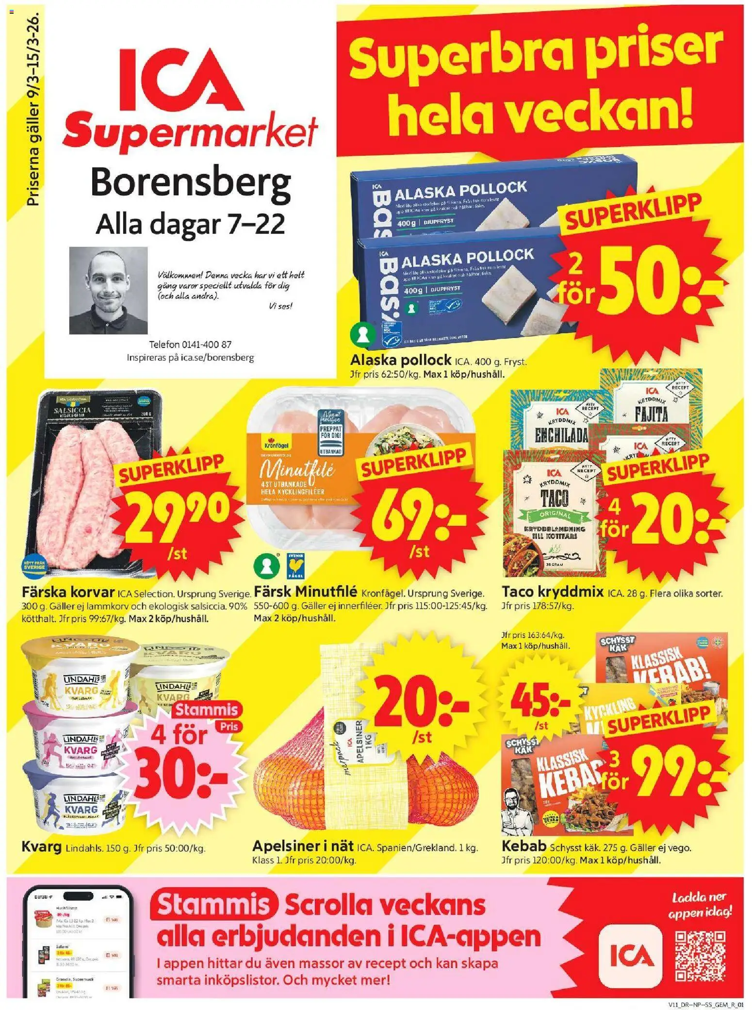 ICA Supermarket reklamblad aktuell från 09.03.2026 | Sida: 1 | Produkter: Gem, Galler, Salami, Kvarg