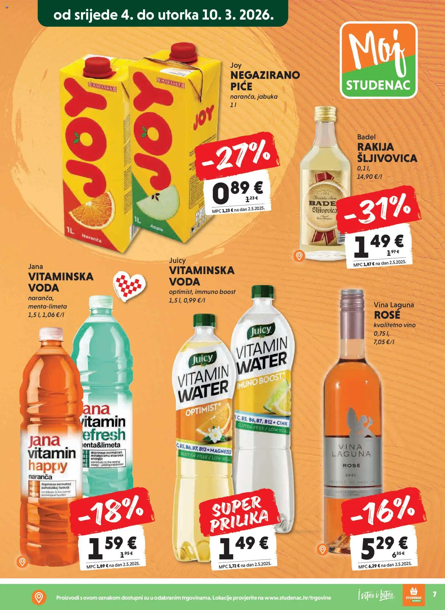 Studenac katalog | vrijedi od 04.03.2026 | Stranica: 7 | Proizvodi: Šljivovica, Voda, Rakija, Jabuka
