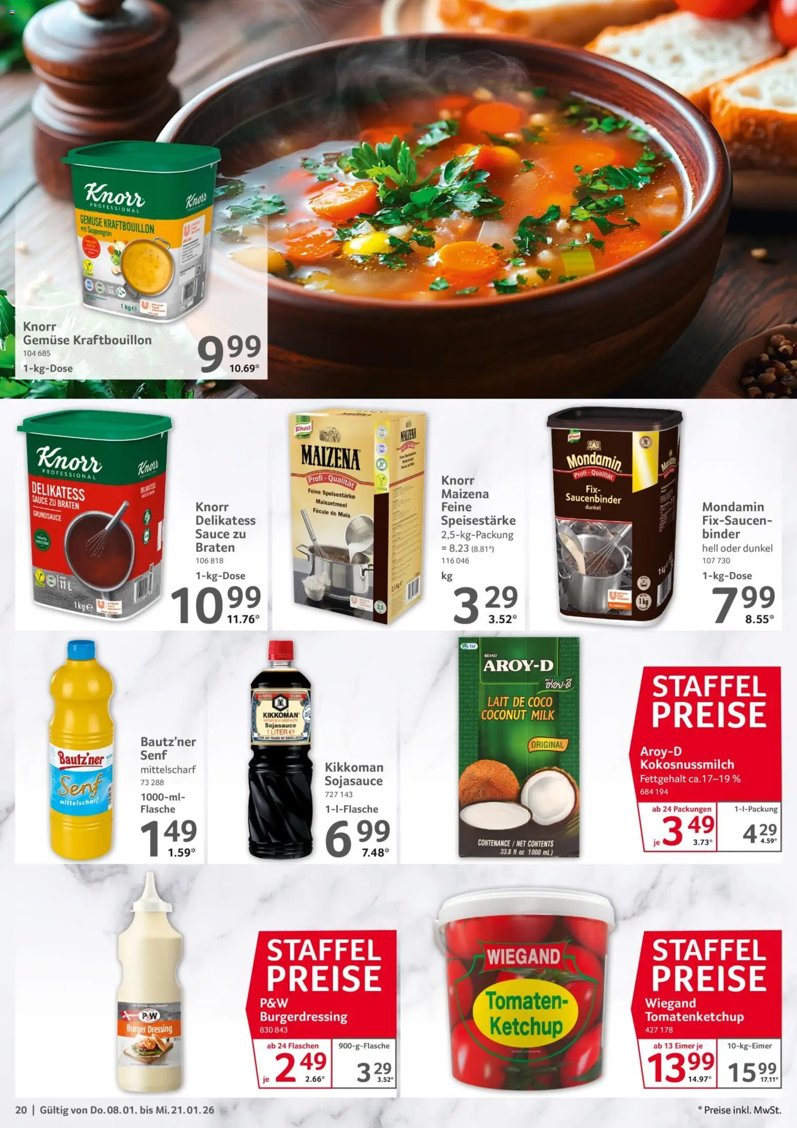 Selgros Gastronomie – gültig ab 08.01.2026 | Seite: 20 | Produkte: Dressing, Burger, Tomaten, Ketchup