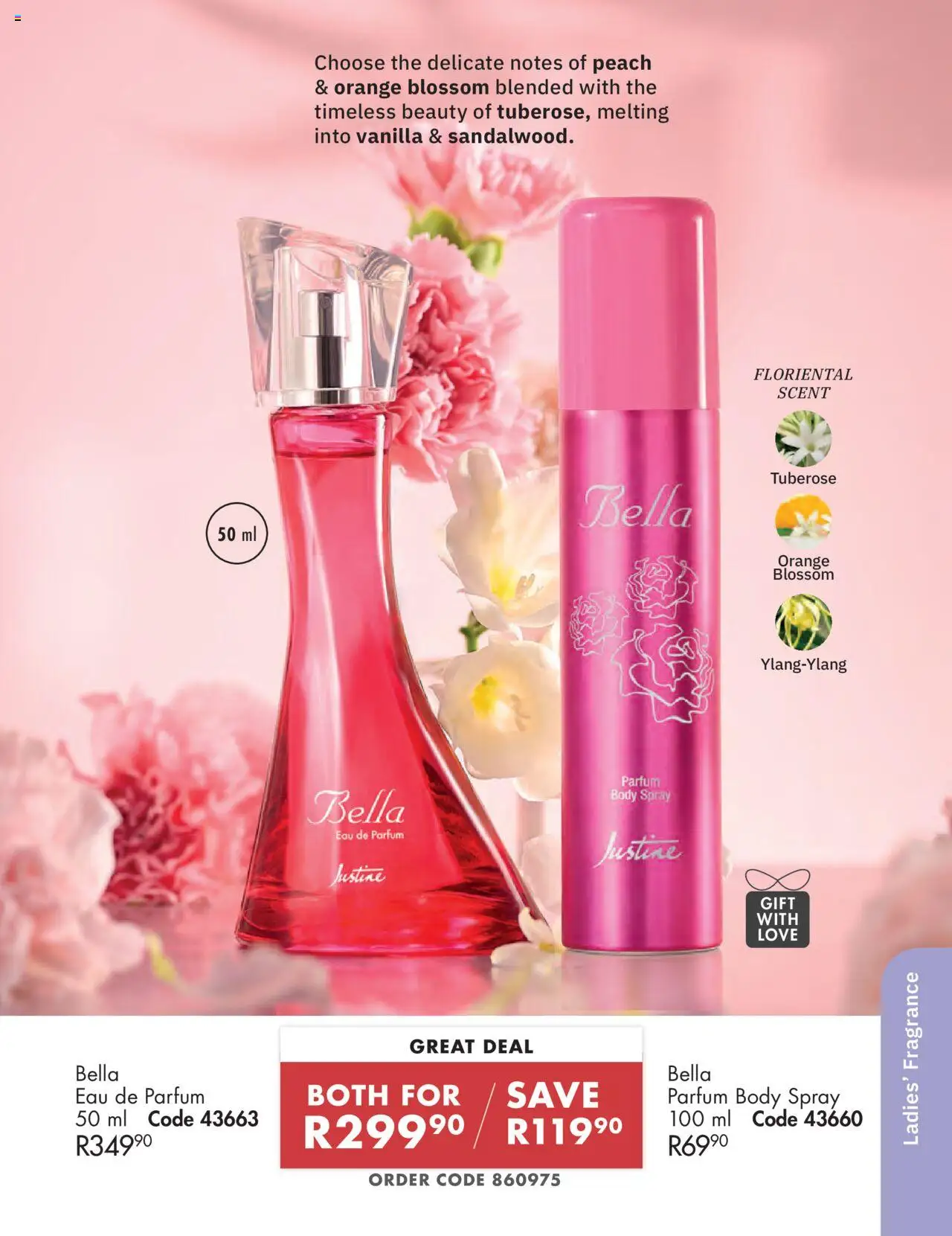 New Justine catalogue – valid from 01.10.2025 | Page: 45 | Products: Body spray, Fragrance, Peach
