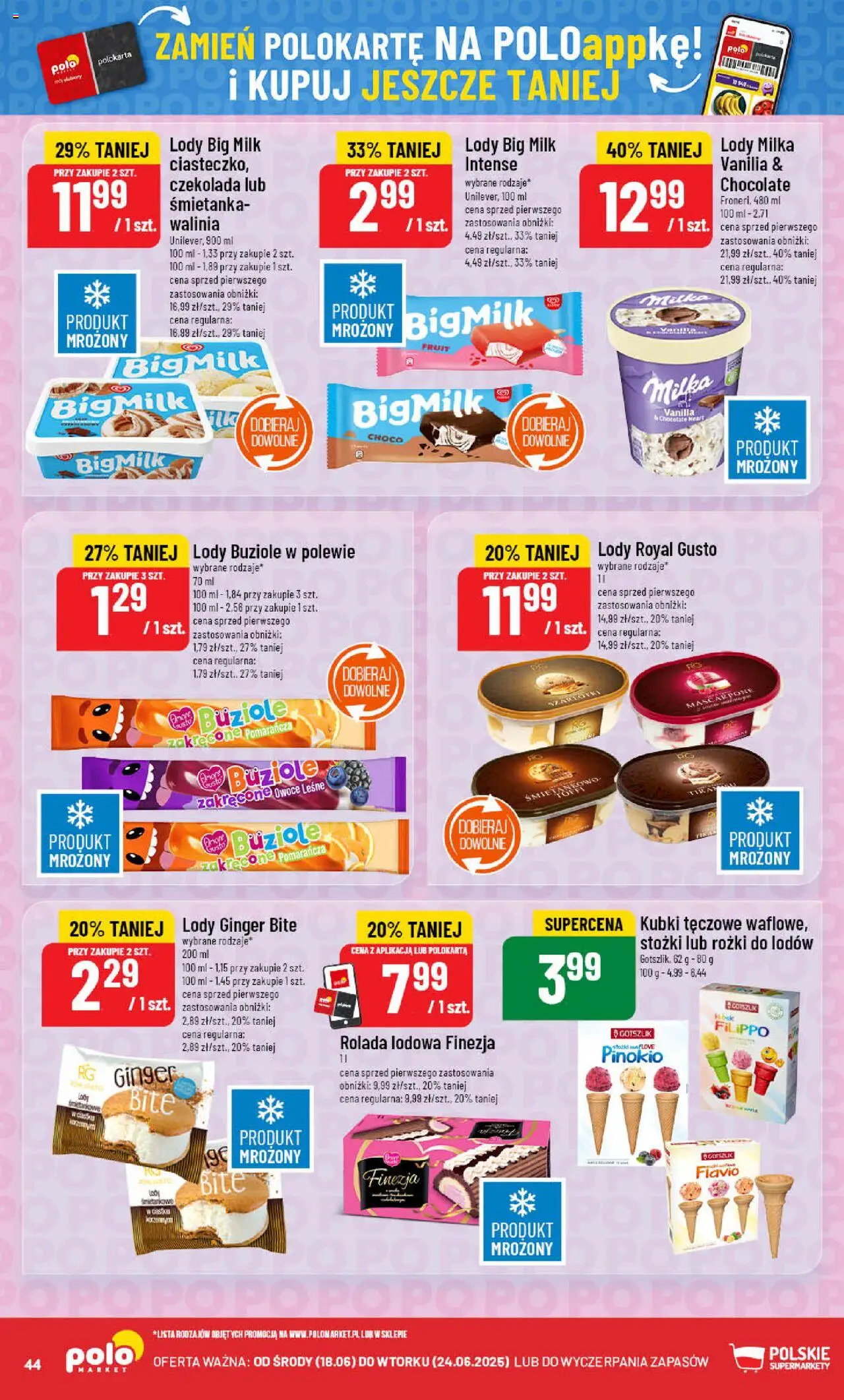 POLOmarket Gazetka od 18.06.2025 | Strona: 44 | Produkty: Rolada lodowa, Milka, Czekolada, Owoce