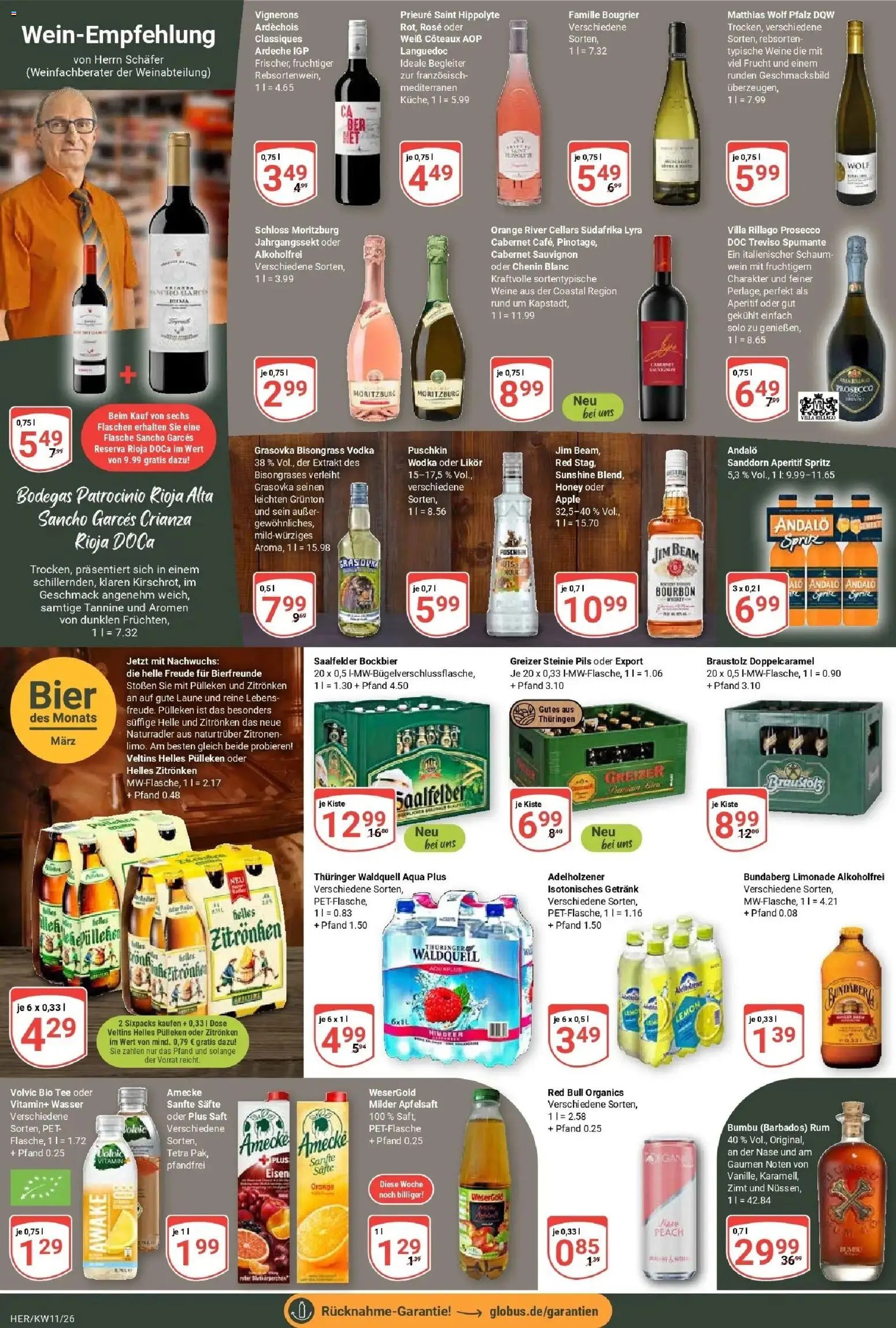 Globus prospekt Hermsdorf	 – gültig ab 09.03.2026 | Seite: 15 | Produkte: Pils, Apfelsaft, Volvic, Veltins