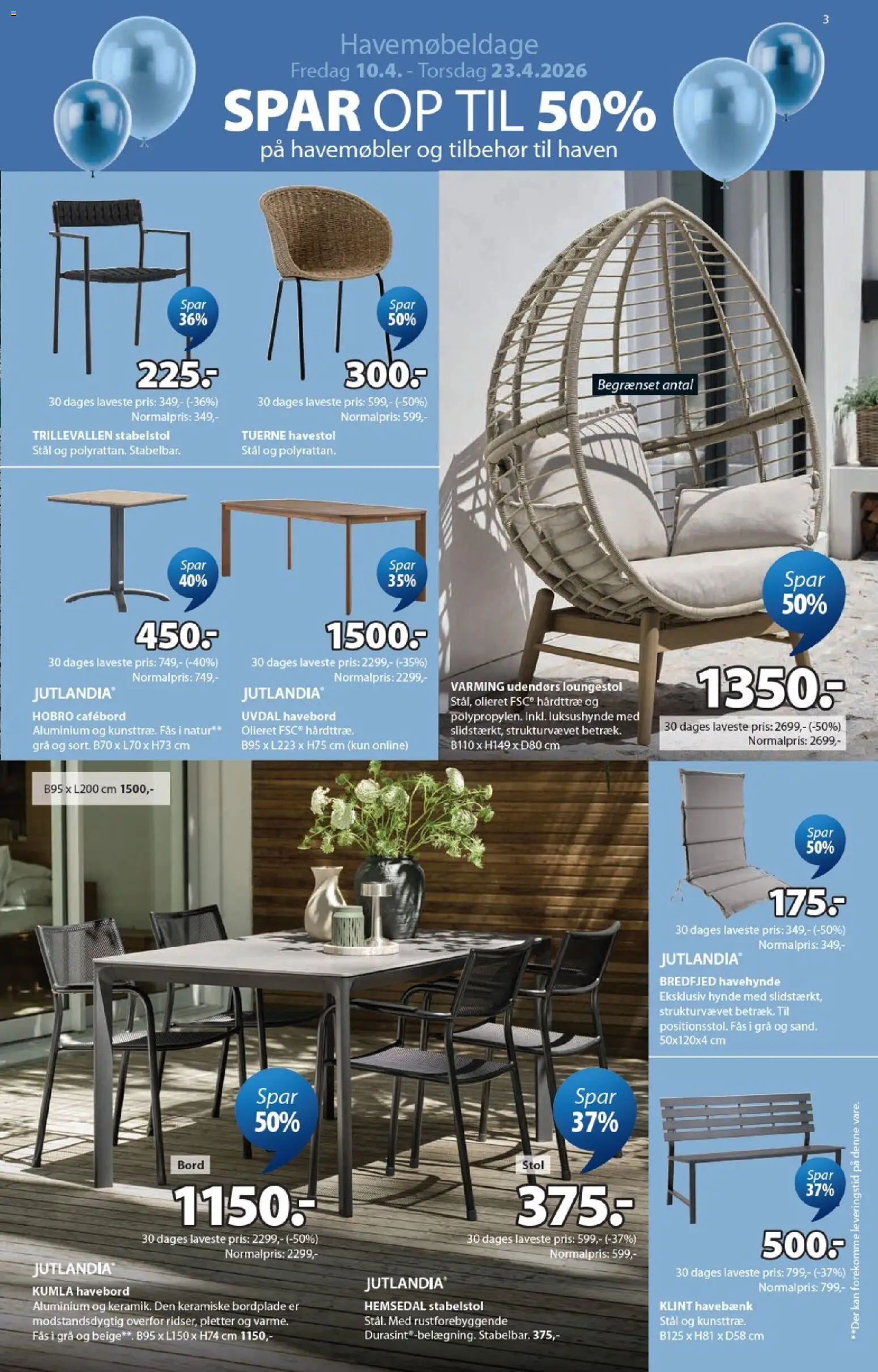 JYSK tilbudsavis – gyldig fra 10.04.2026 | Side: 3 | Produkter: Bord, Stol, Havemøbler, Havehynde