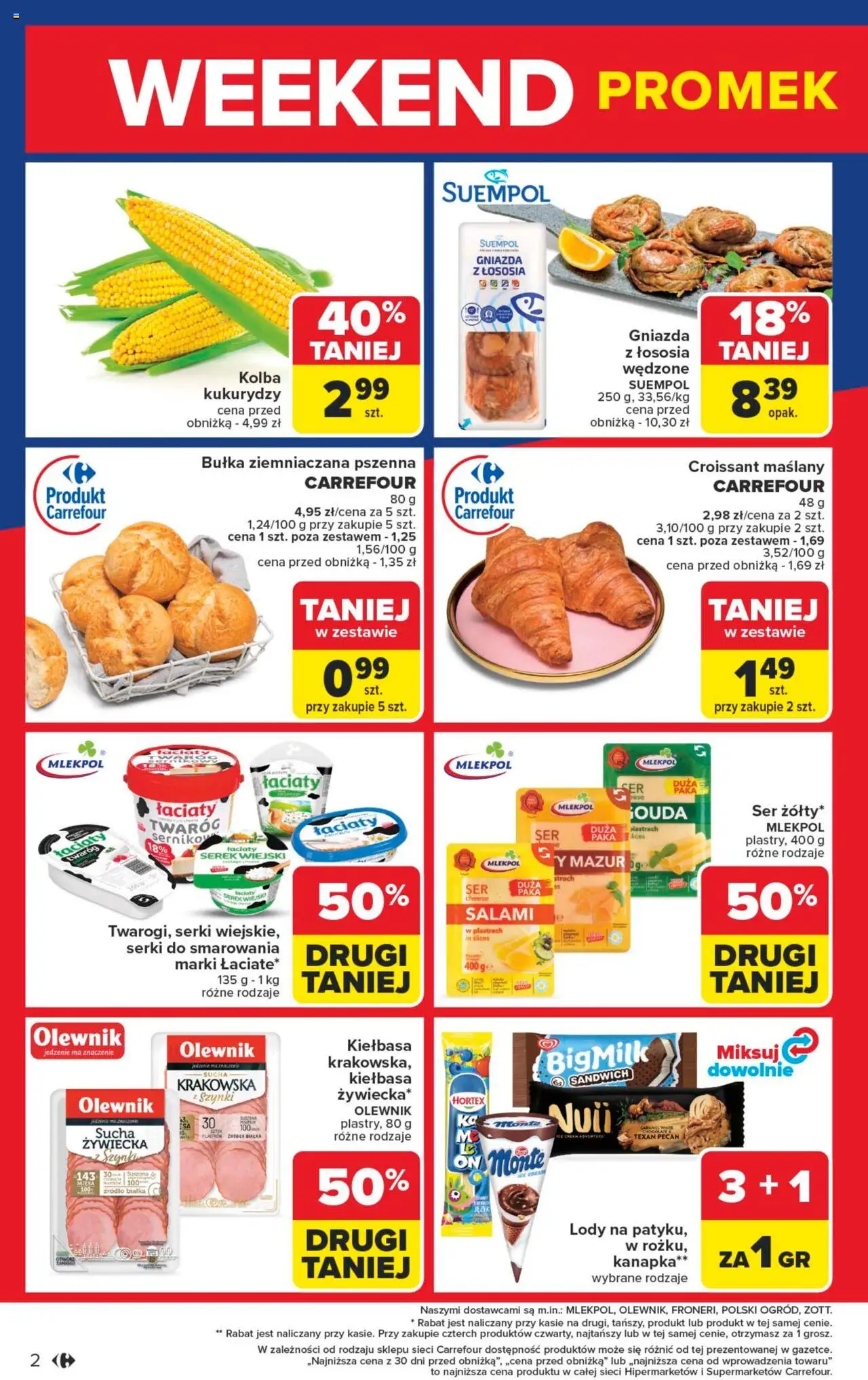 Carrefour Gazetka - Weekend promek już od czwartku od 21.08.2025 | Strona: 2 | Produkty: Sandwich, Serek wiejski, Salami, Lody