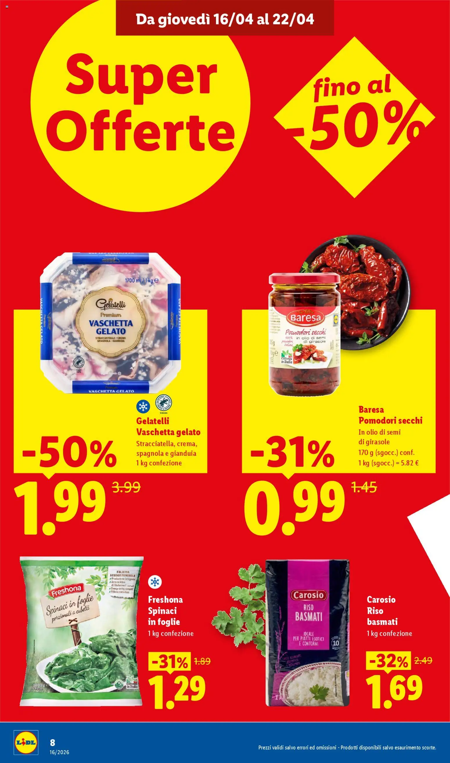 Volantino Lidl del 16.04.2026 | Pagina: 8 | Prodotti: Crema, Gelato, Olio, Olio di semi di girasole