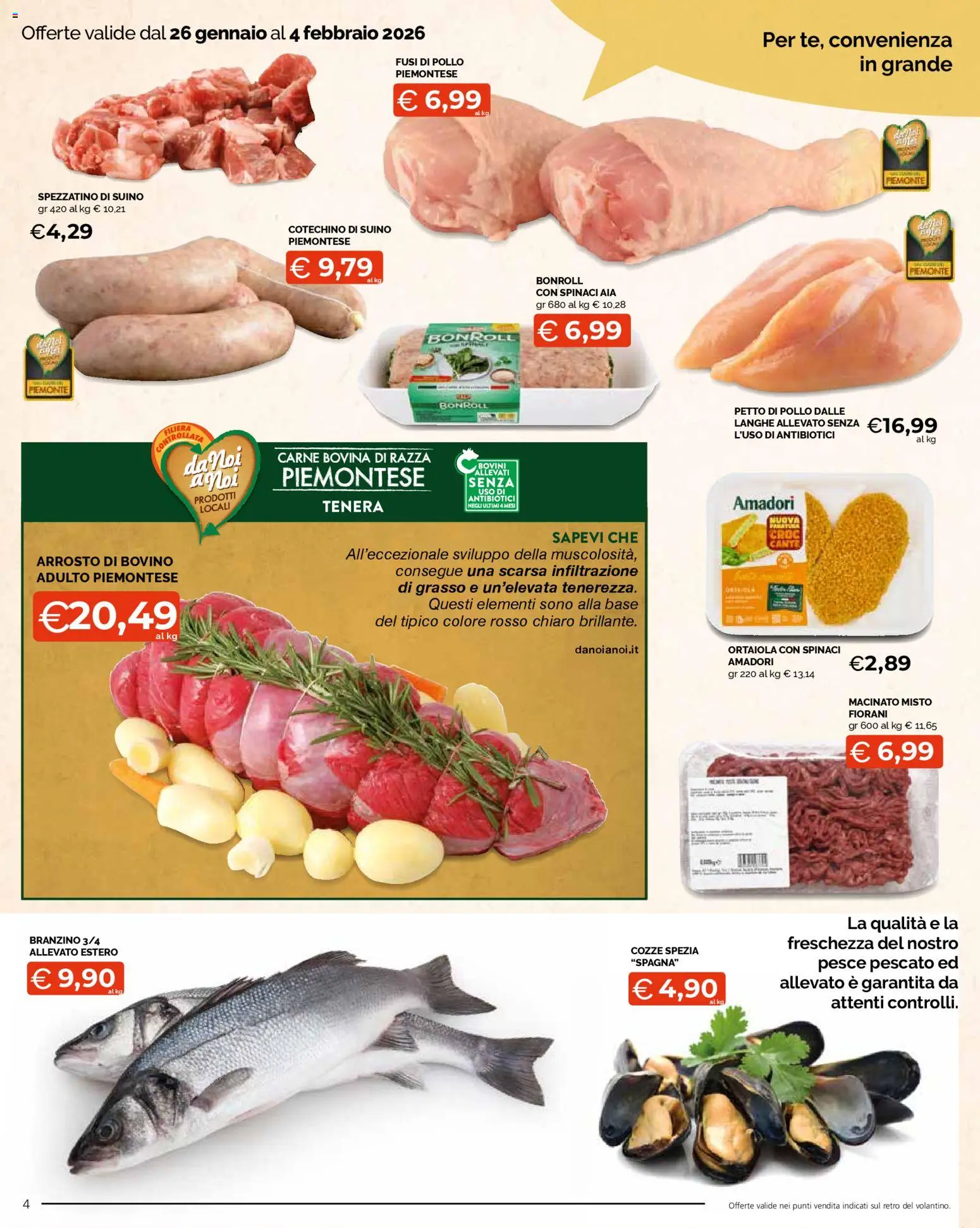 Volantino Mercatò del 26.01.2026 | Pagina: 4 | Prodotti: Pesce, Branzino, Suino, Cotechino