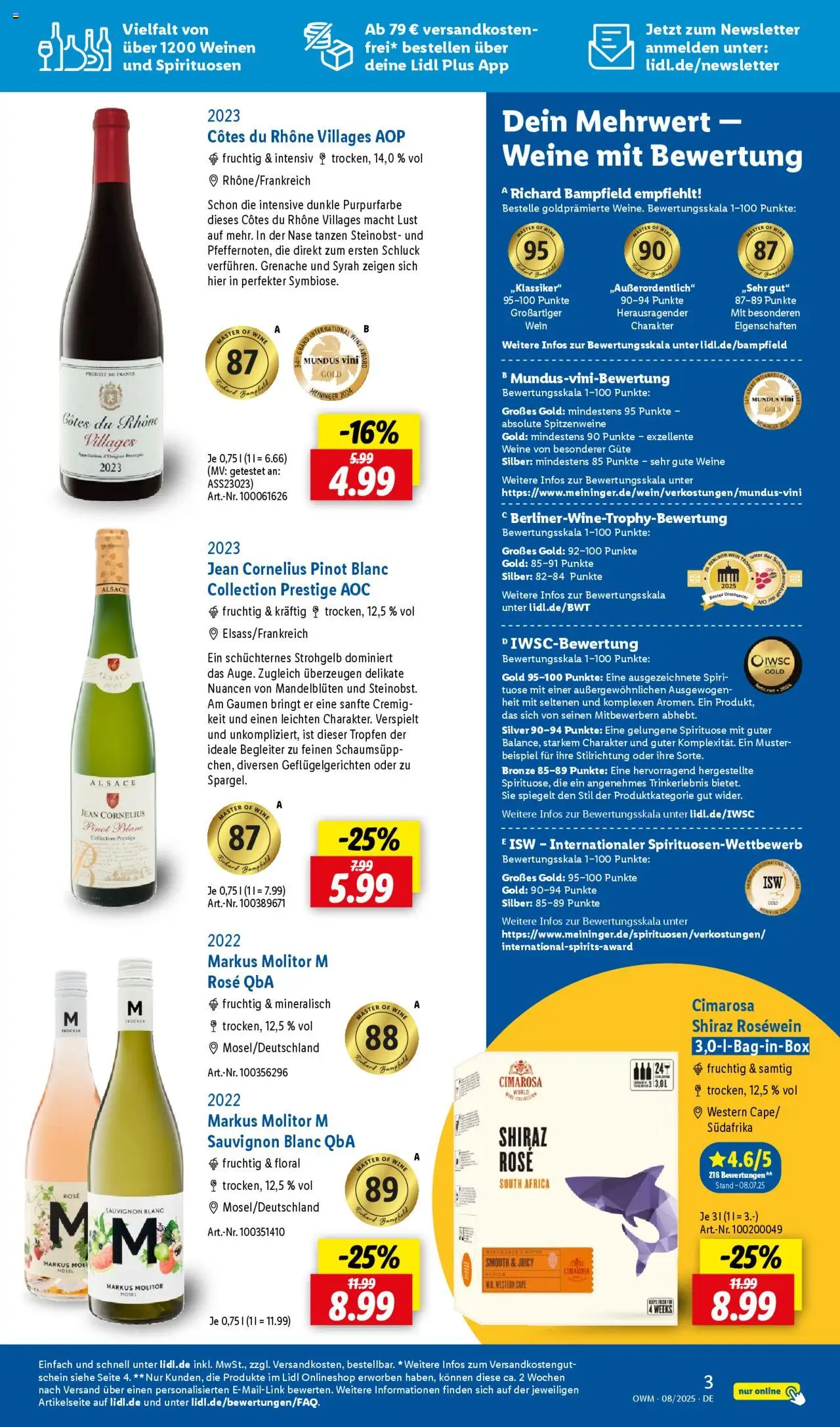 Lidl - Wein & Spirituosen im Onlineshop - gültig ab dem 01.08.2025 | Seite: 3 | Produkte: Rosewein, Wein