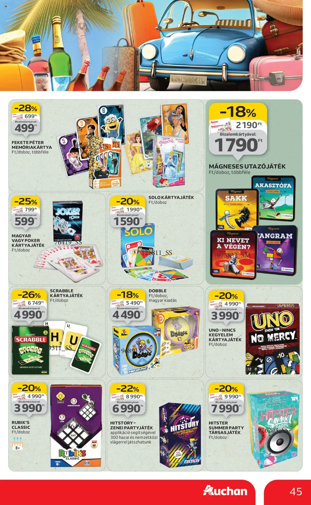 Auchan akciós ujság - amely érvényes a következő dátumtól: 07.08.2025 | Oldal: 45 | Termékek: Játék, Memóriakártya, Társasjáték
