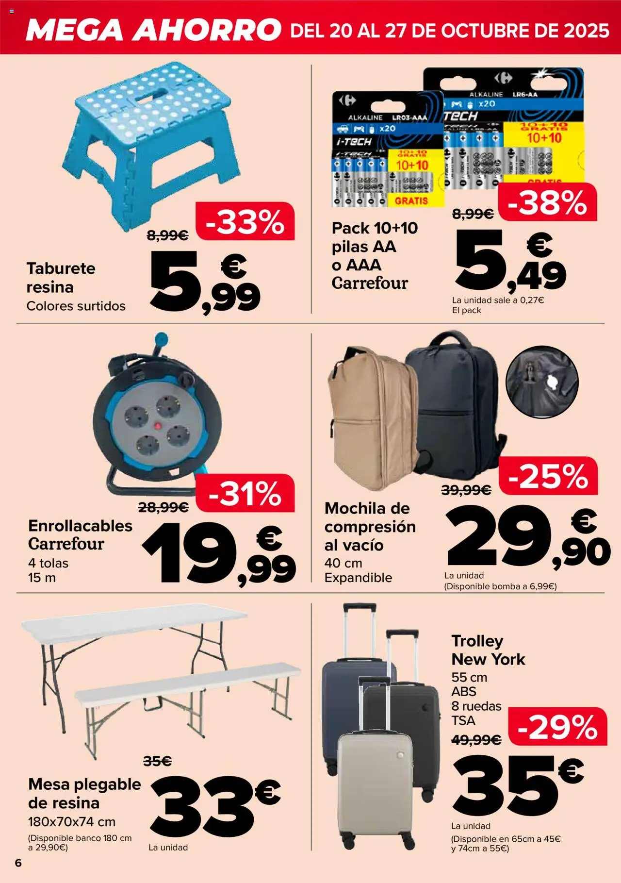 Carrefour - Mega Ahorro │ válido desde el 20.10.2025 | Página: 6 | Productos: Taburete, Κοσμήματα, Mochila, Mesa
