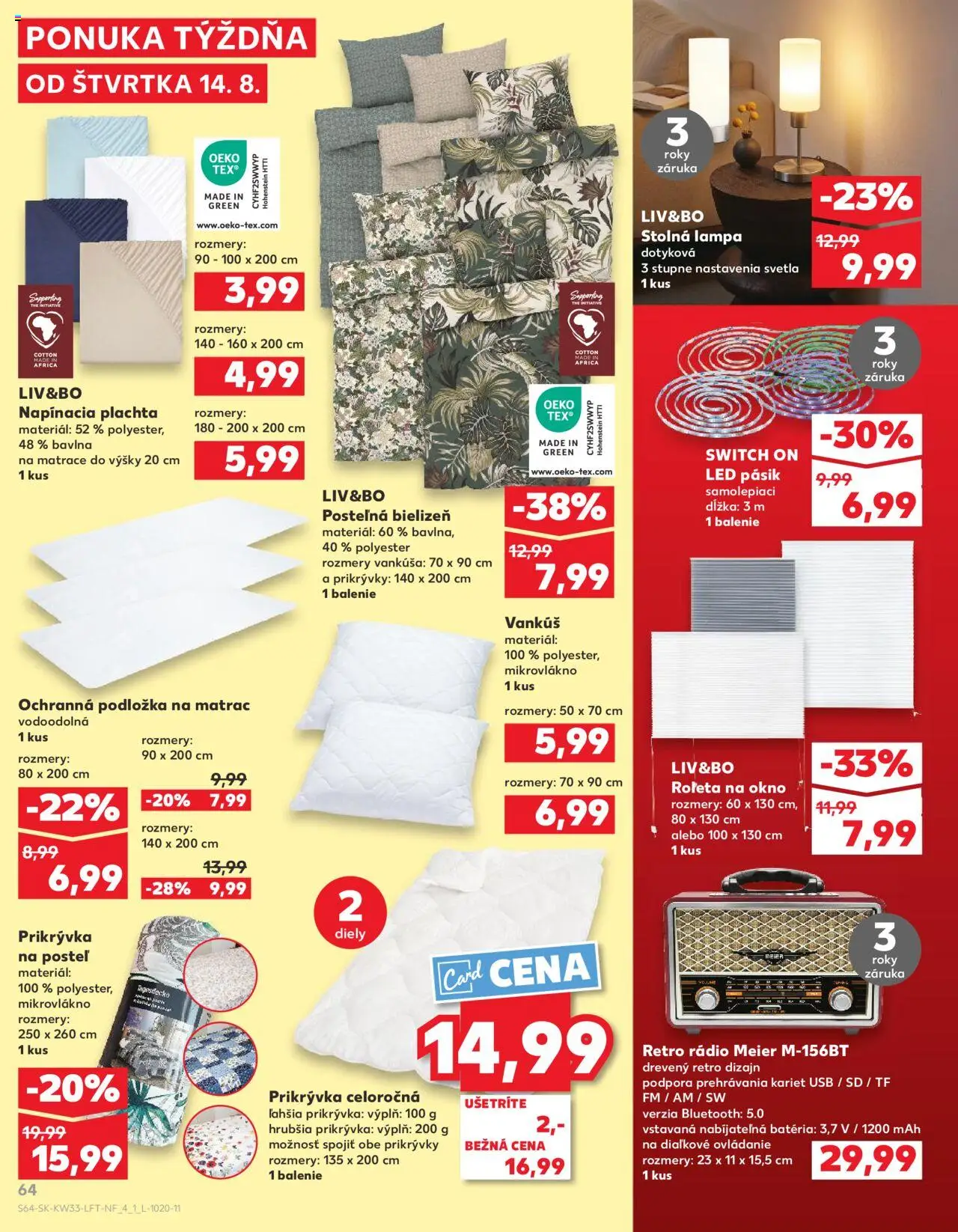 Kaufland SK akciós ujság - amely érvényes a következő dátumtól: 14.08.2025 | Oldal: 64 | Termékek: Rádió, USB, Matrac, Lámpa