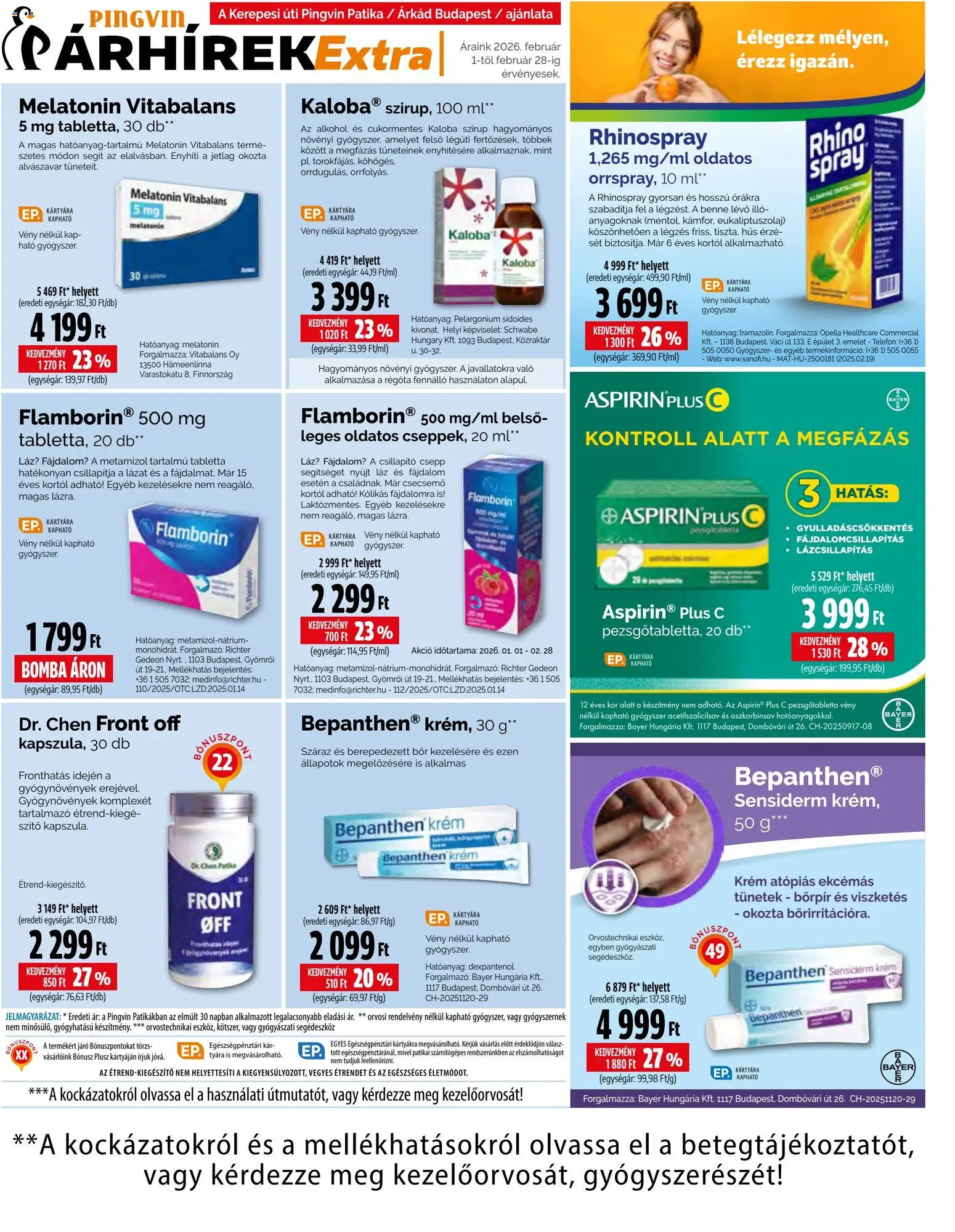 Pingvin Patika akciós ujság - amely érvényes a következő dátumtól: 01.02.2026 | Oldal: 10 | Termékek: Alkohol, Hús, Pezsgőtabletta, Bor