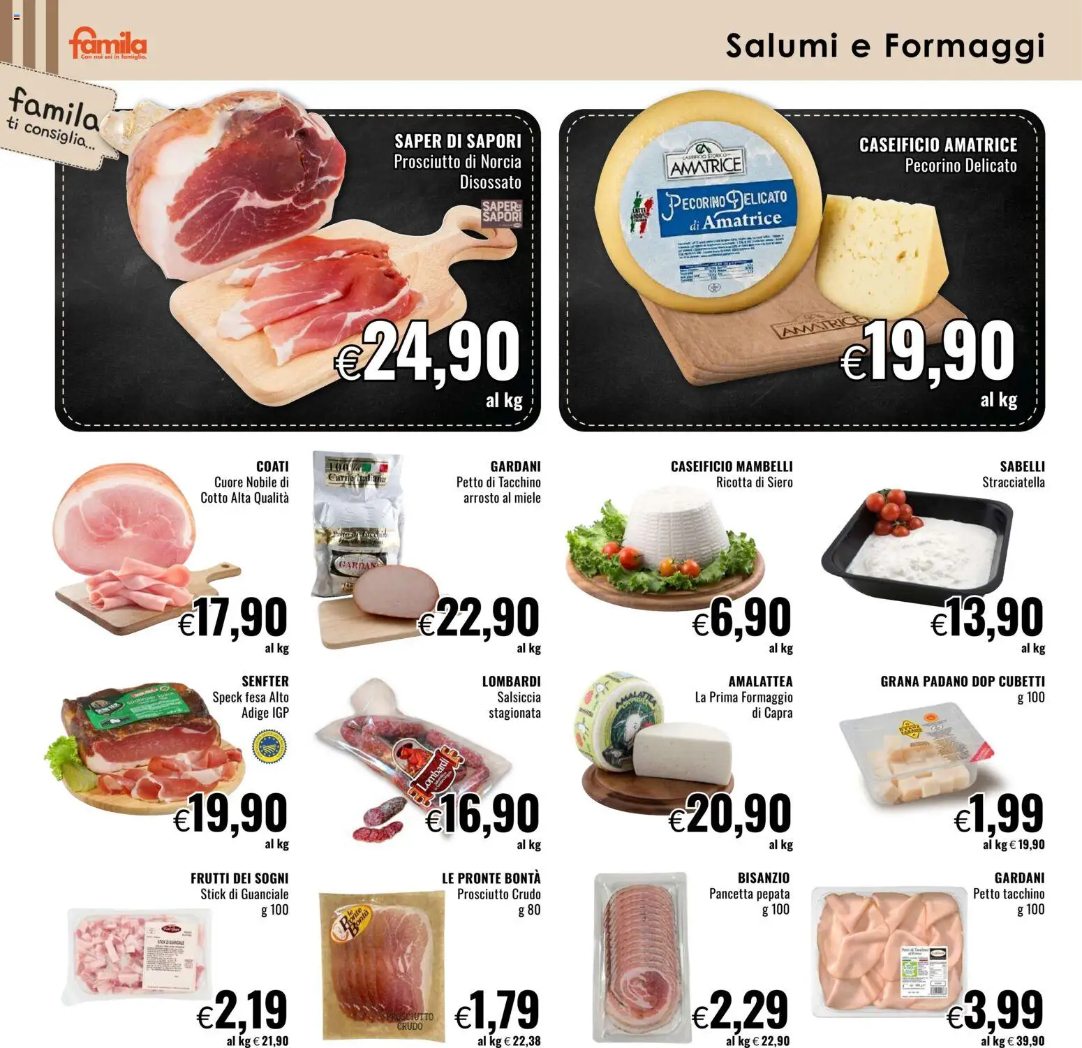 Volantino Famila del 08.01.2026 | Pagina: 6 | Prodotti: Speck, Pancetta, Ricotta, Miele