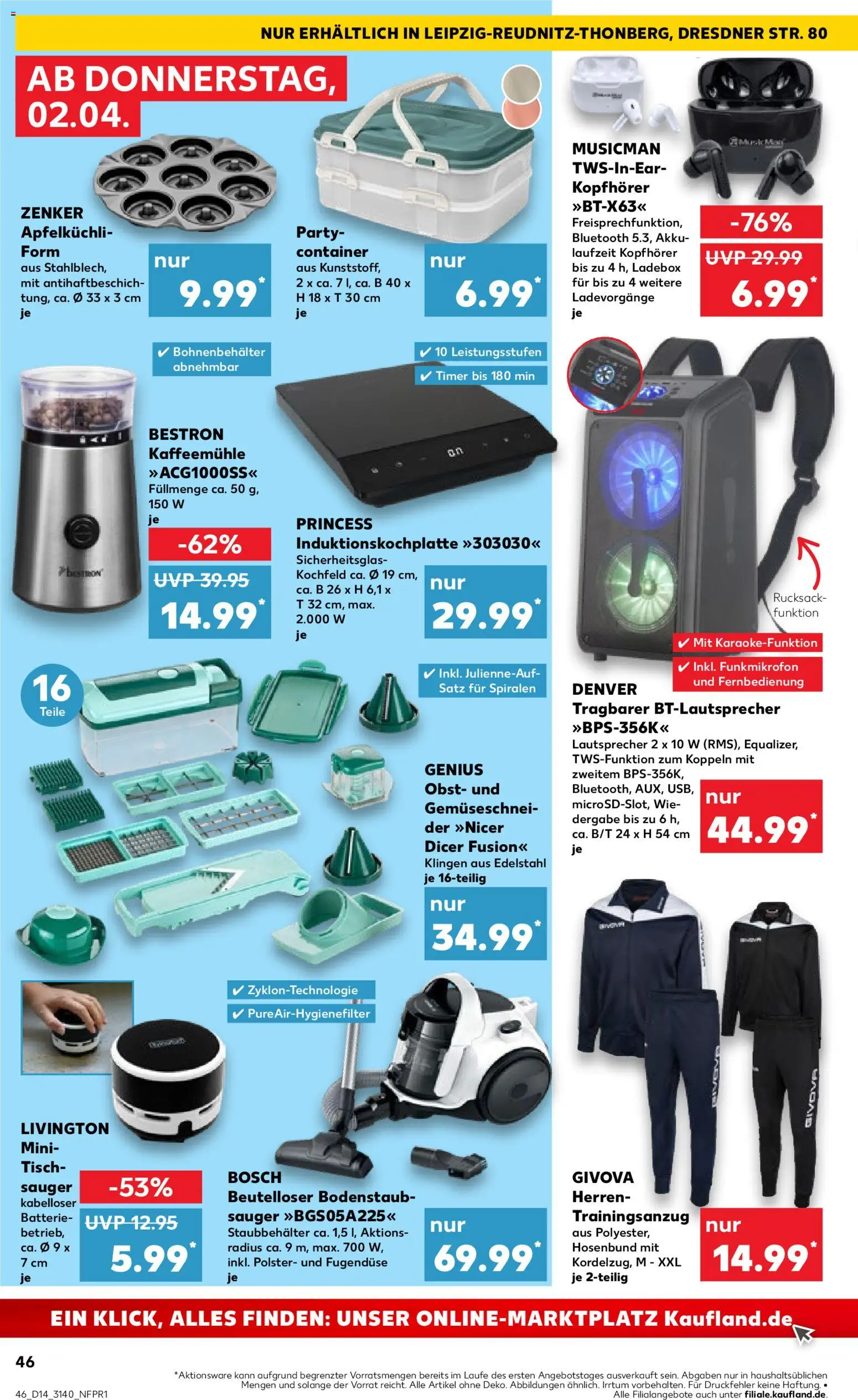 Kaufland Prospekt Leipzig	 – gültig ab 02.04.2026 | Seite: 46 | Produkte: Bosch, Lautsprecher, Batterie, Rucksack