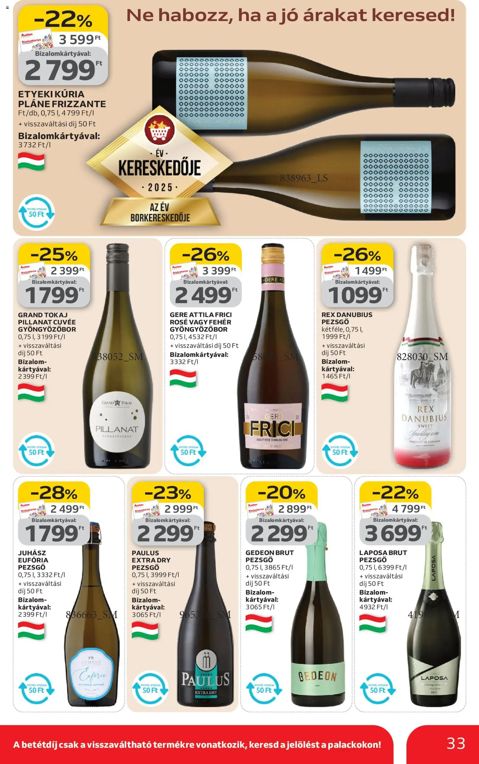 Auchan akciós ujság - amely érvényes a következő dátumtól: 19.02.2026 | Oldal: 33 | Termékek: Pezsgő, Gyöngyözőbor
