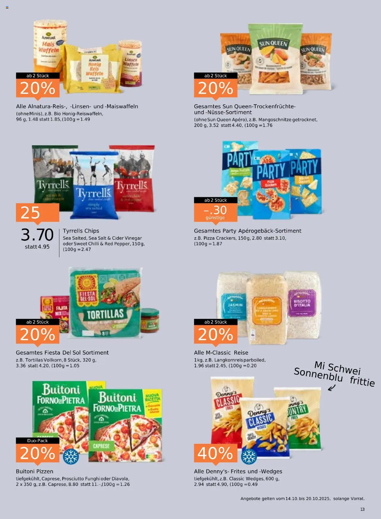 Migros Aktionen – gültig ab 14.10.2025 | Seite: 13 | Produkte: Waffeln, Pizza, Chips