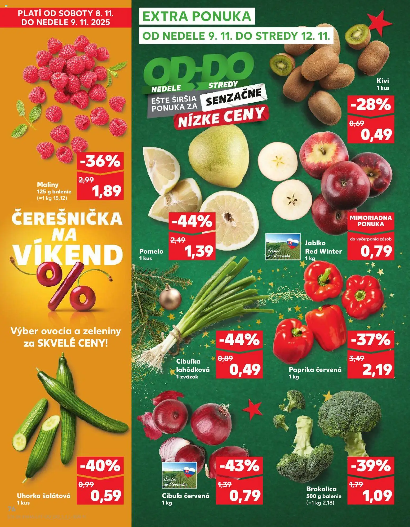 Nové Kaufland akcie – leták je platný od 06.11.2025 | Strana: 76 | Produkty: Paprika, Brokolica, Kiwi, Pomelo