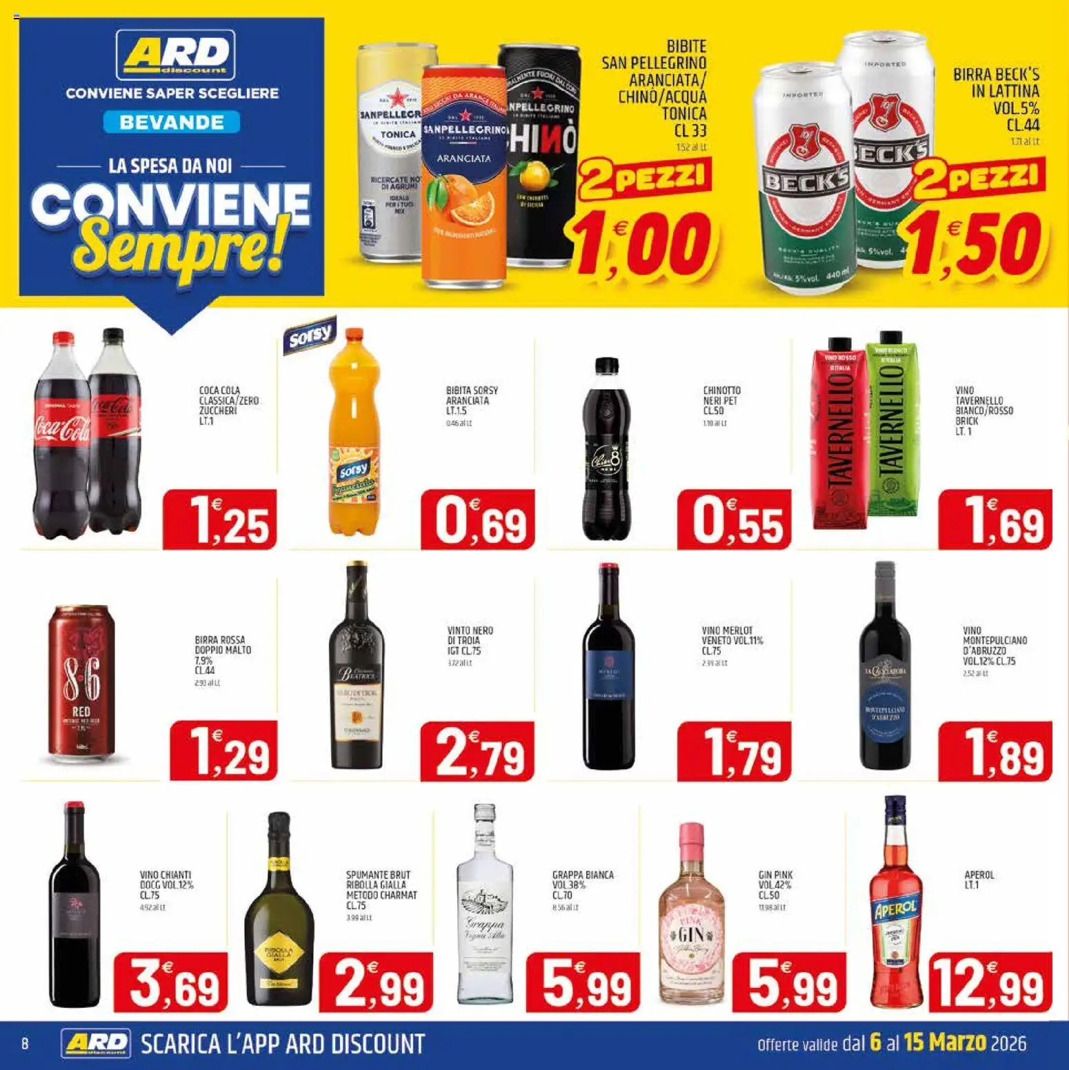 Volantino ARD Discount del 06.03.2026 | Pagina: 8 | Prodotti: Birra, Spumante, Grappa, Coca Cola