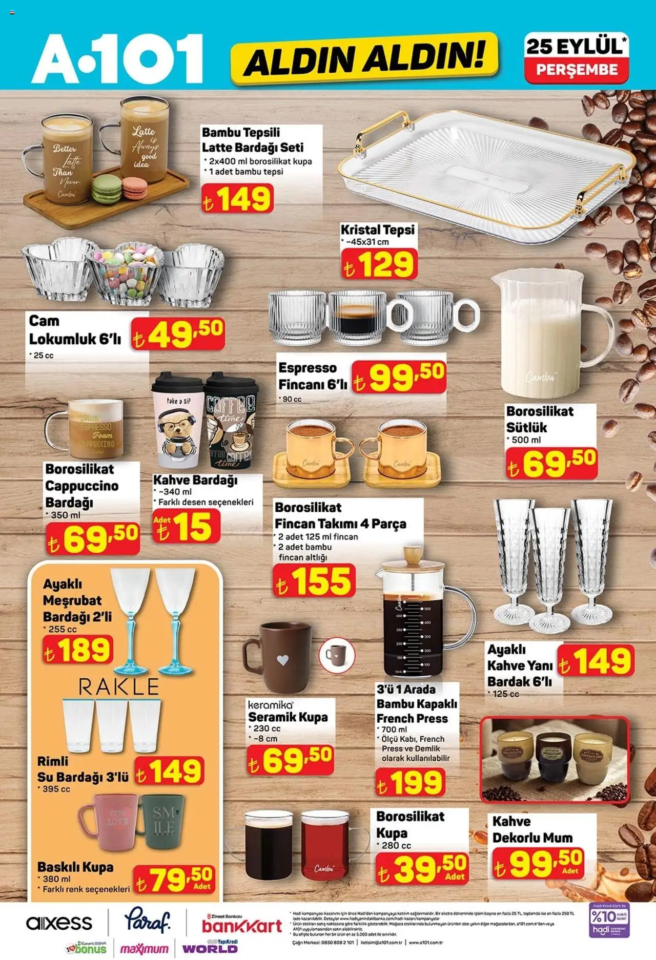 A101 Katalog Aldın Aldın - 25.09.2025 tarihinden itibaren geçerlidir | Sayfa: 10 | Ürünler: Kahve, Su, Tepsi, Demlik