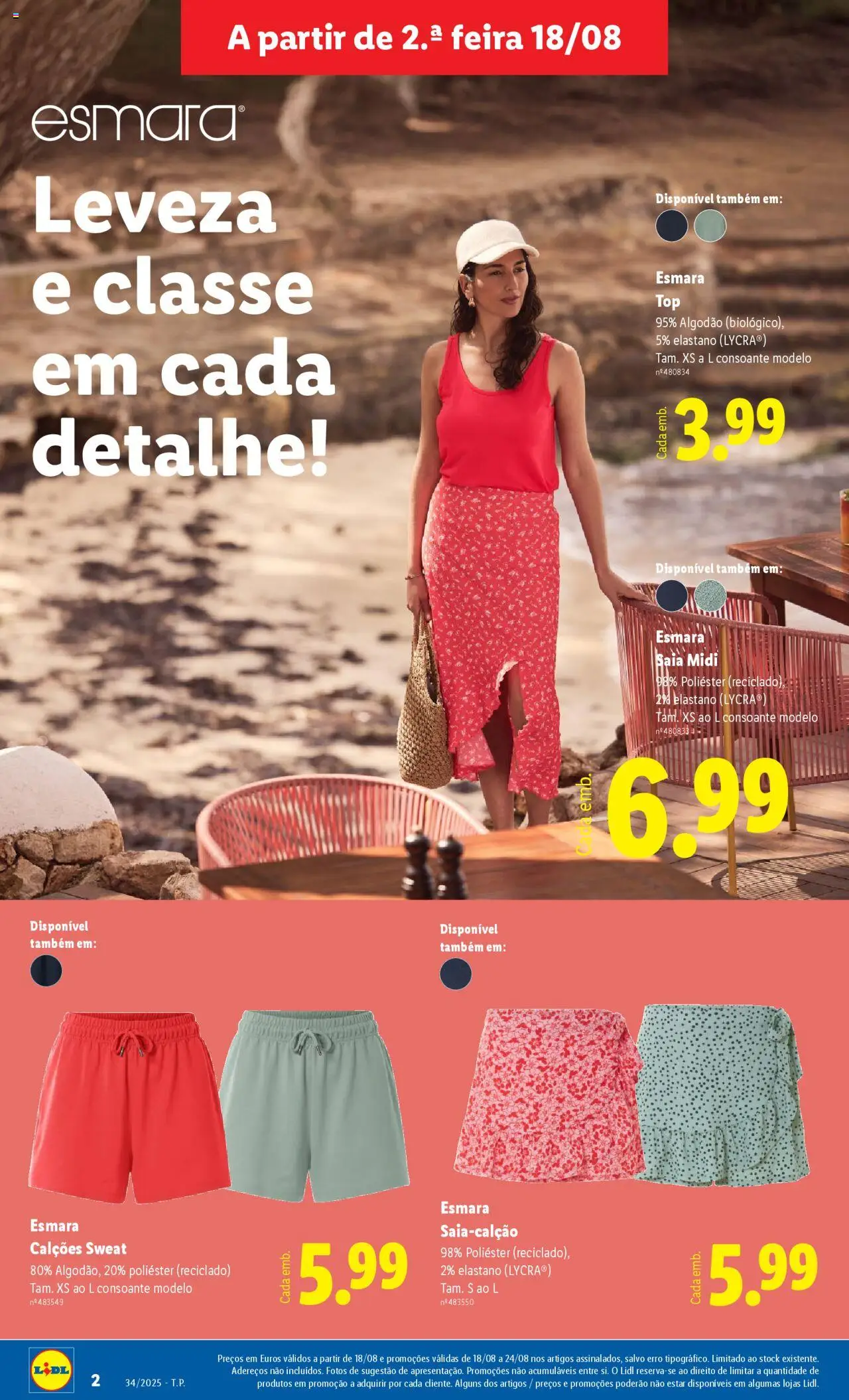Lidl Novidades │ válido de 18.08.2025 | Página: 2 | Produtos: Top, Algodão, Calções, Saia