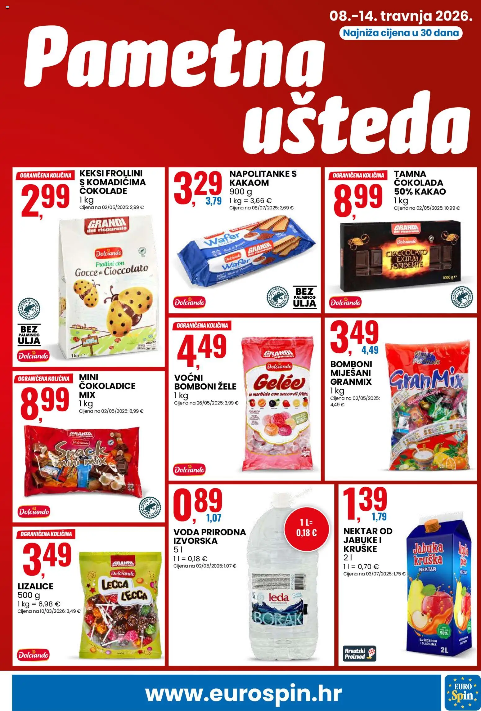 Eurospin katalog | vrijedi od 08.04.2026 | Stranica: 5 | Proizvodi: Keksi, Napolitanke, Lizalice, Kakao