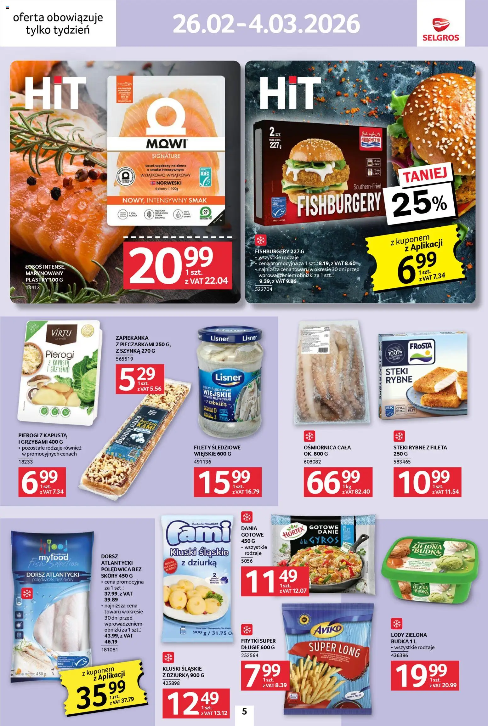 Selgros cash&carry Gazetka - Jeszcze więcej super promocji od 26.02.2026 | Strona: 5 | Produkty: Steki, Pierogi z kapusta i grzybami, Kluski śląskie, Frytki