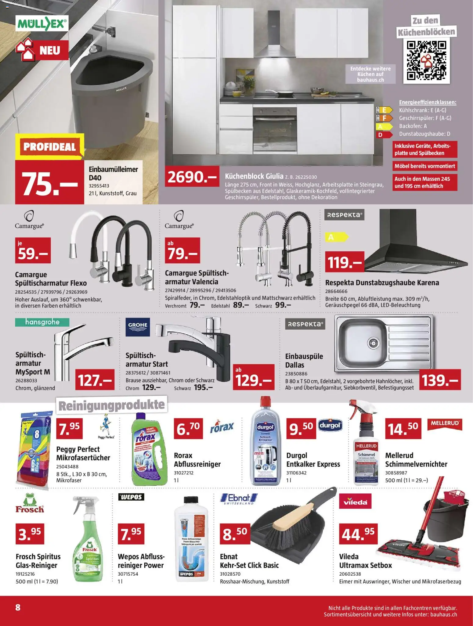 Bauhaus Aktionen – gültig ab 29.12.2025 | Seite: 8 | Produkte: Armatur, Küchenblock, Backofen, Kühlschrank