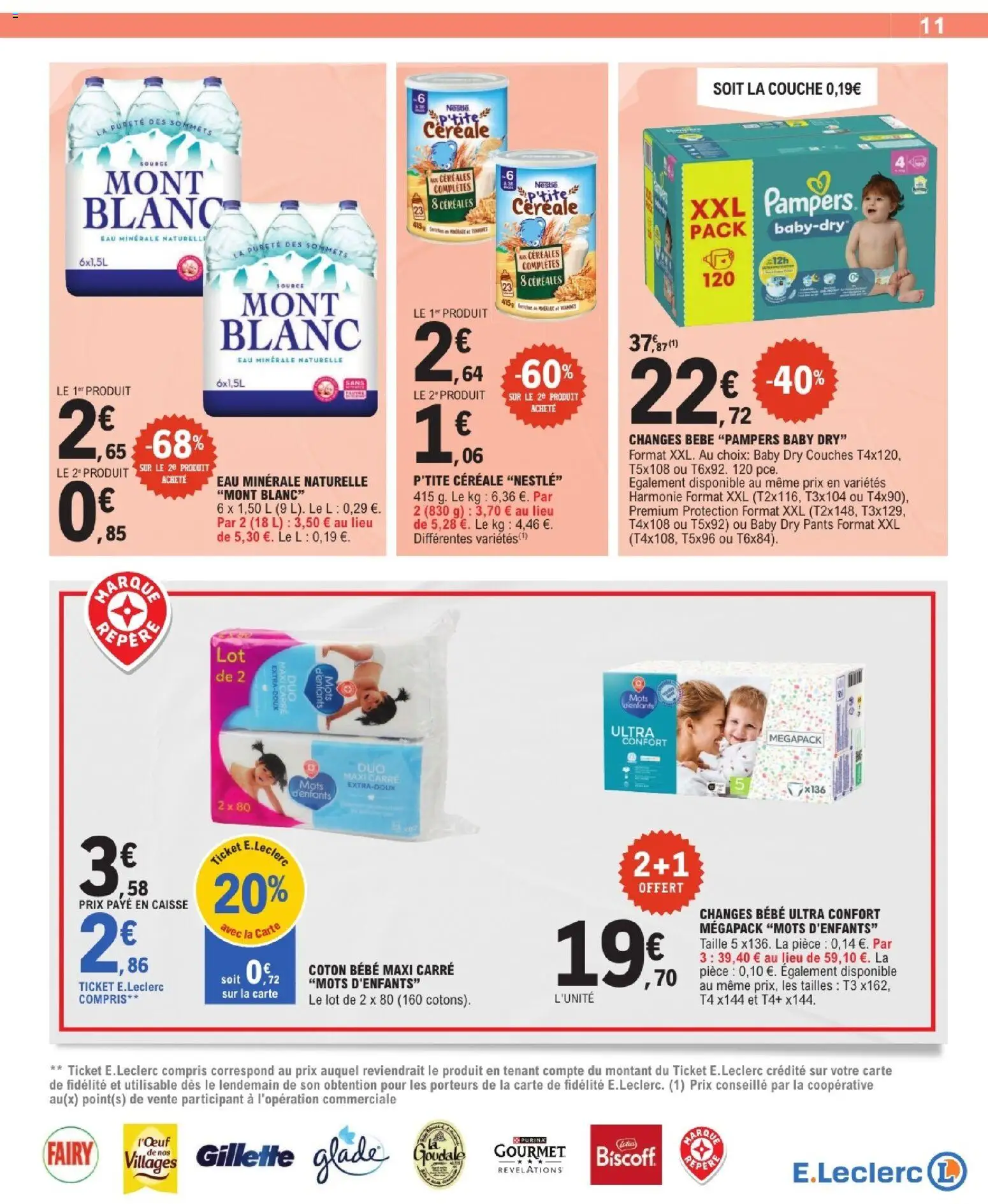 {H1} | Page: 11 | Produits: Eau minérale, Couches, Coton, Fairy