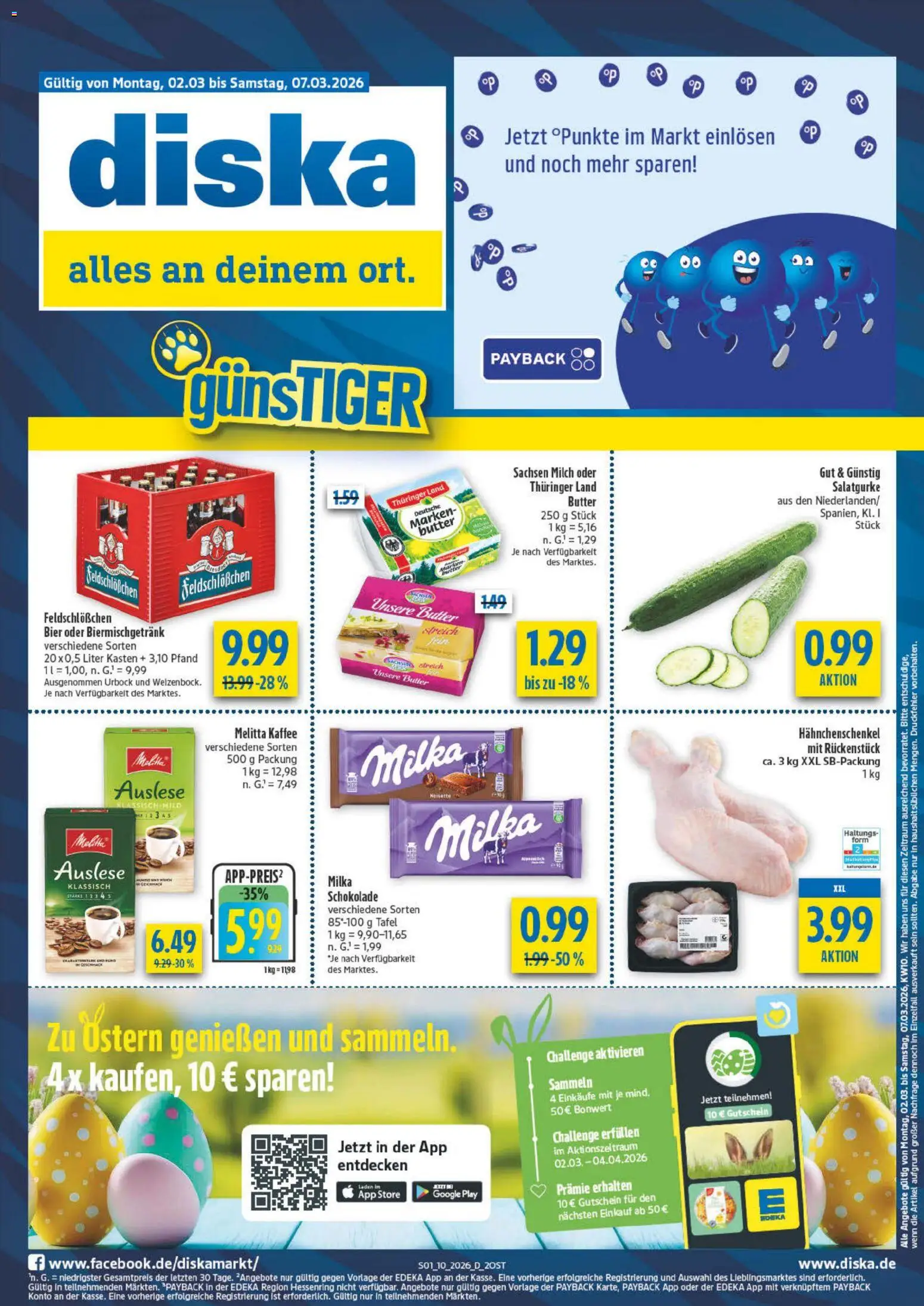 Diska Prospekt 	 – gültig ab 02.03.2026 | Seite: 1 | Produkte: Melitta kaffee, Hahnchenschenkel, Milch, Butter