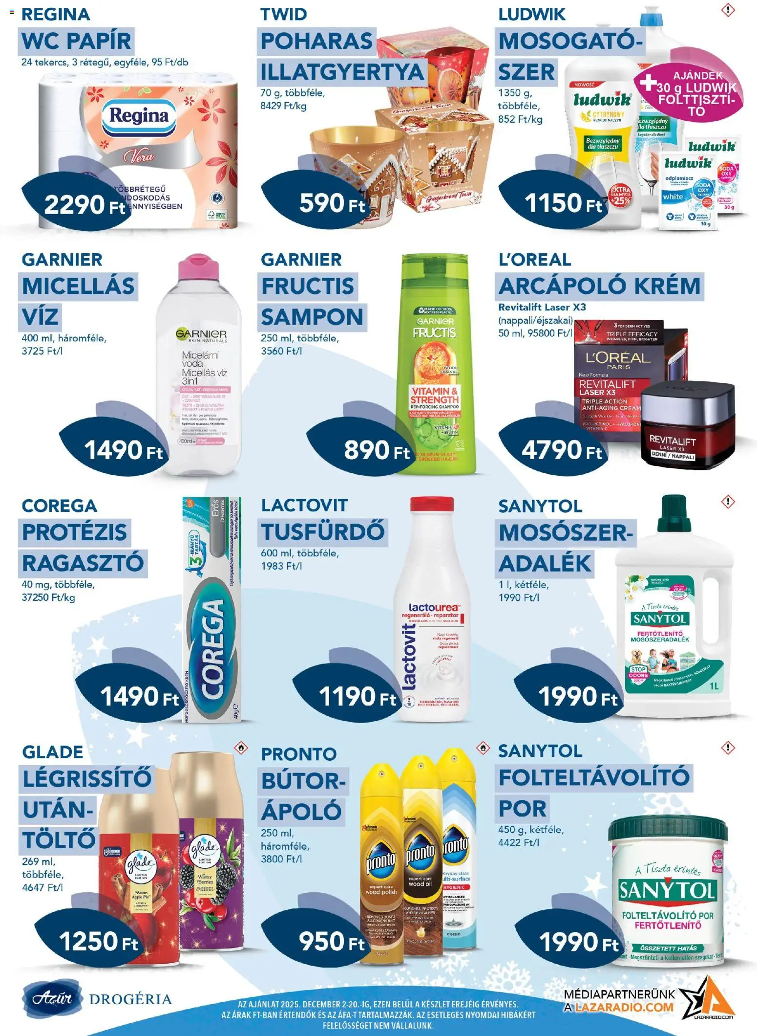 Azur akciós ujság - amely érvényes a következő dátumtól: 03.12.2025 | Oldal: 5 | Termékek: Ragasztó, Bútor, Micellás víz, Mosószer