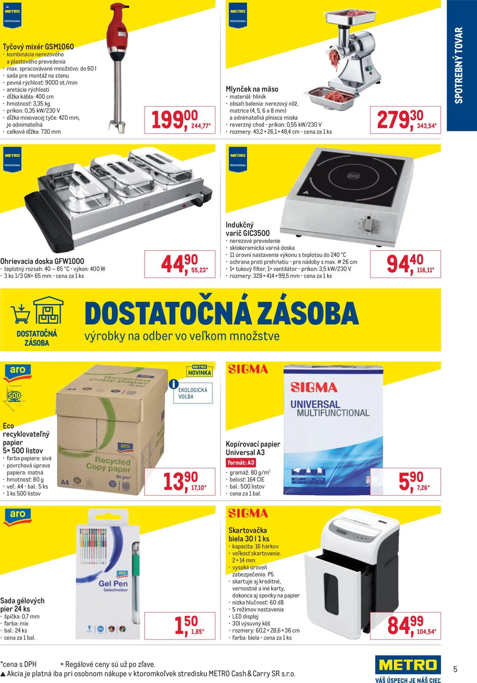 Nové Metro akcie – leták je platný od 19.11.2025 | Strana: 5 | Produkty: Skartovačka, Ventilátor, Varná doska, Mixér