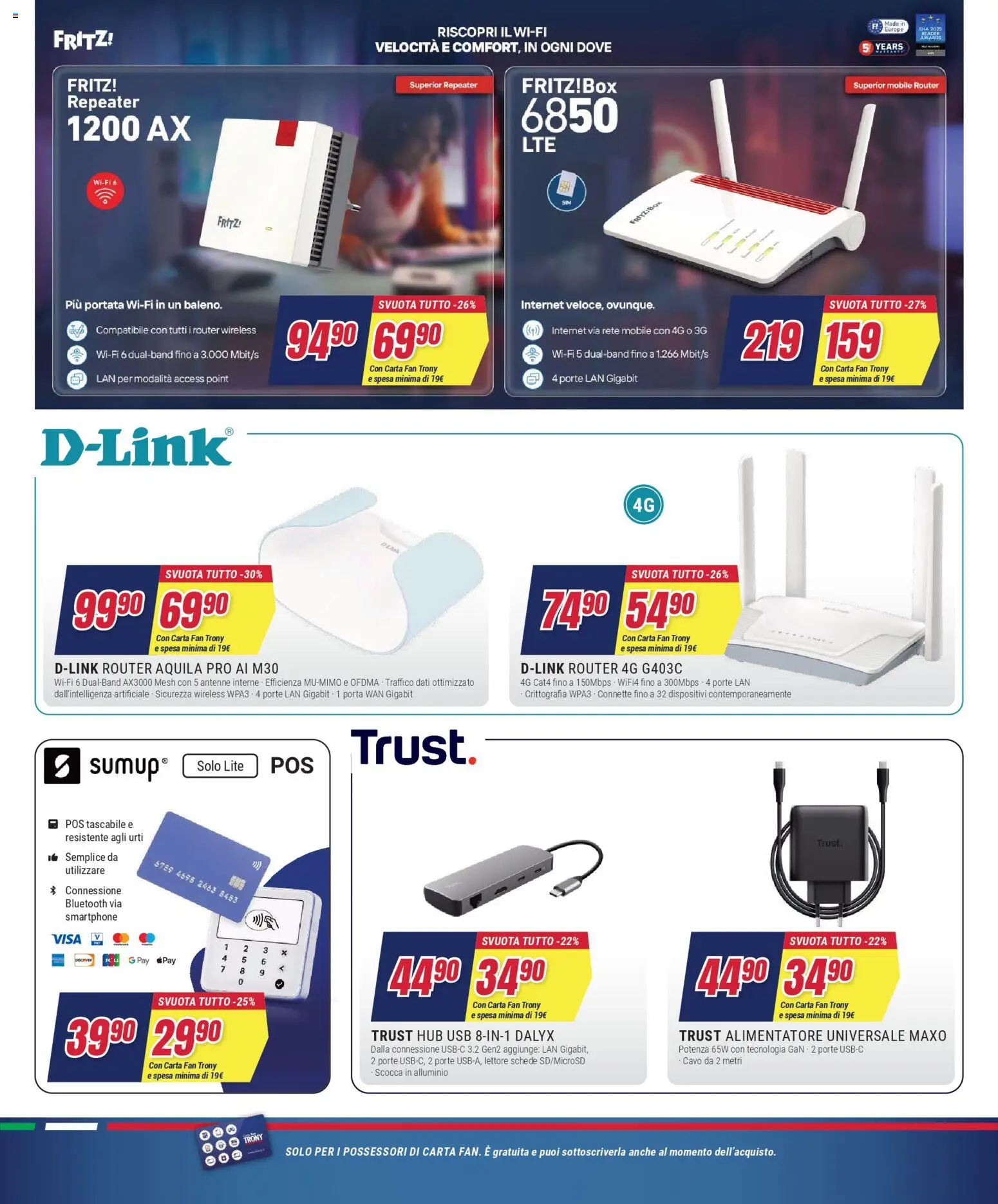 Volantino Trony del 15.01.2026 | Pagina: 12 | Prodotti: Router, Smartphone, Cavo, Fan