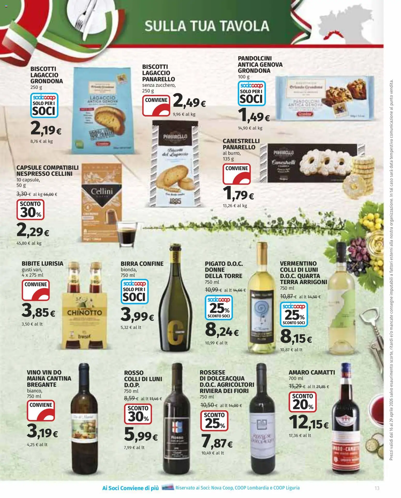 Volantino COOP del 16.04.2026 | Pagina: 13 | Prodotti: Birra, Chinotto, Vino, Amaro