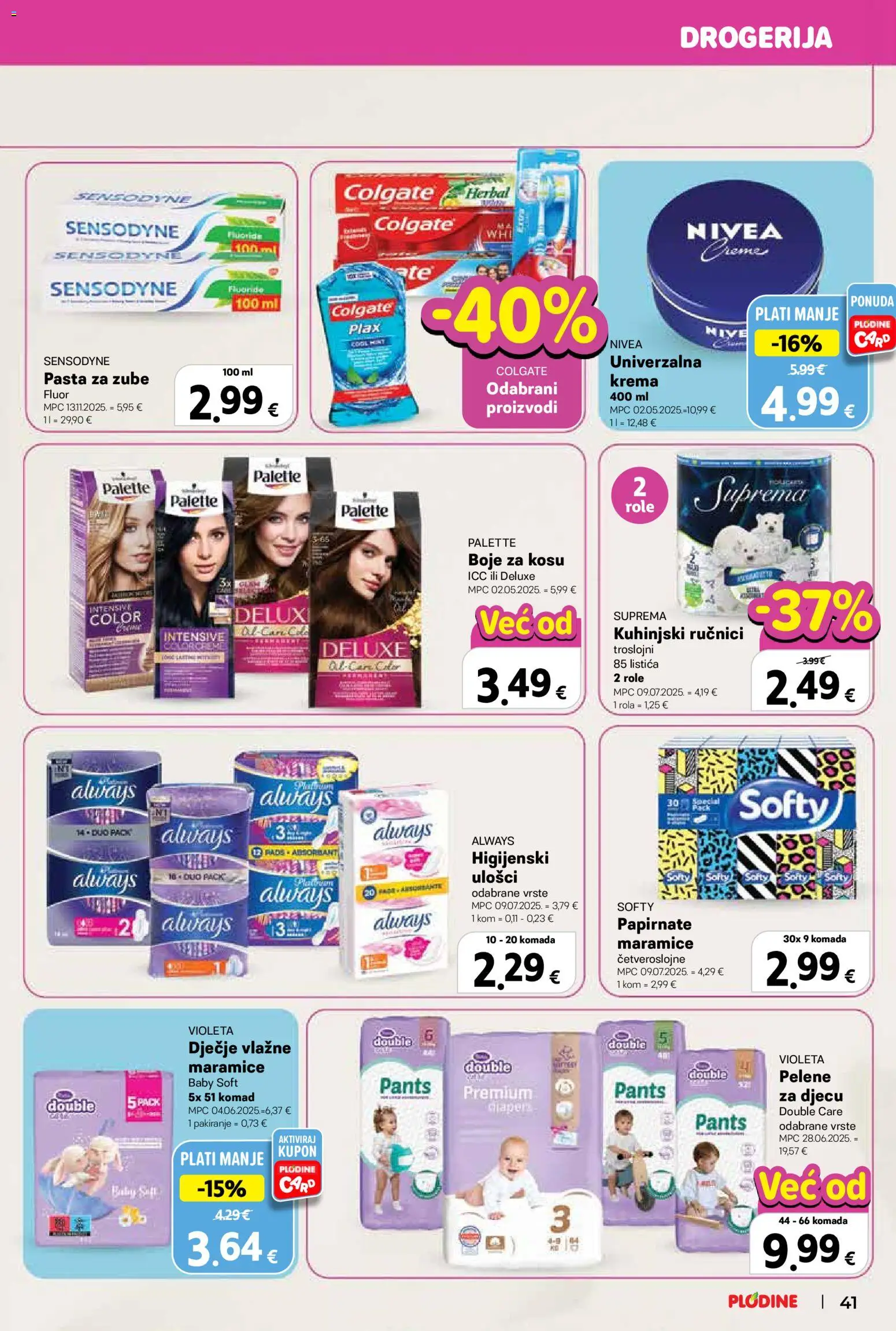 Plodine katalog | vrijedi od 26.11.2025 | Stranica: 41 | Proizvodi: Pelene, Role, Krema, Violeta