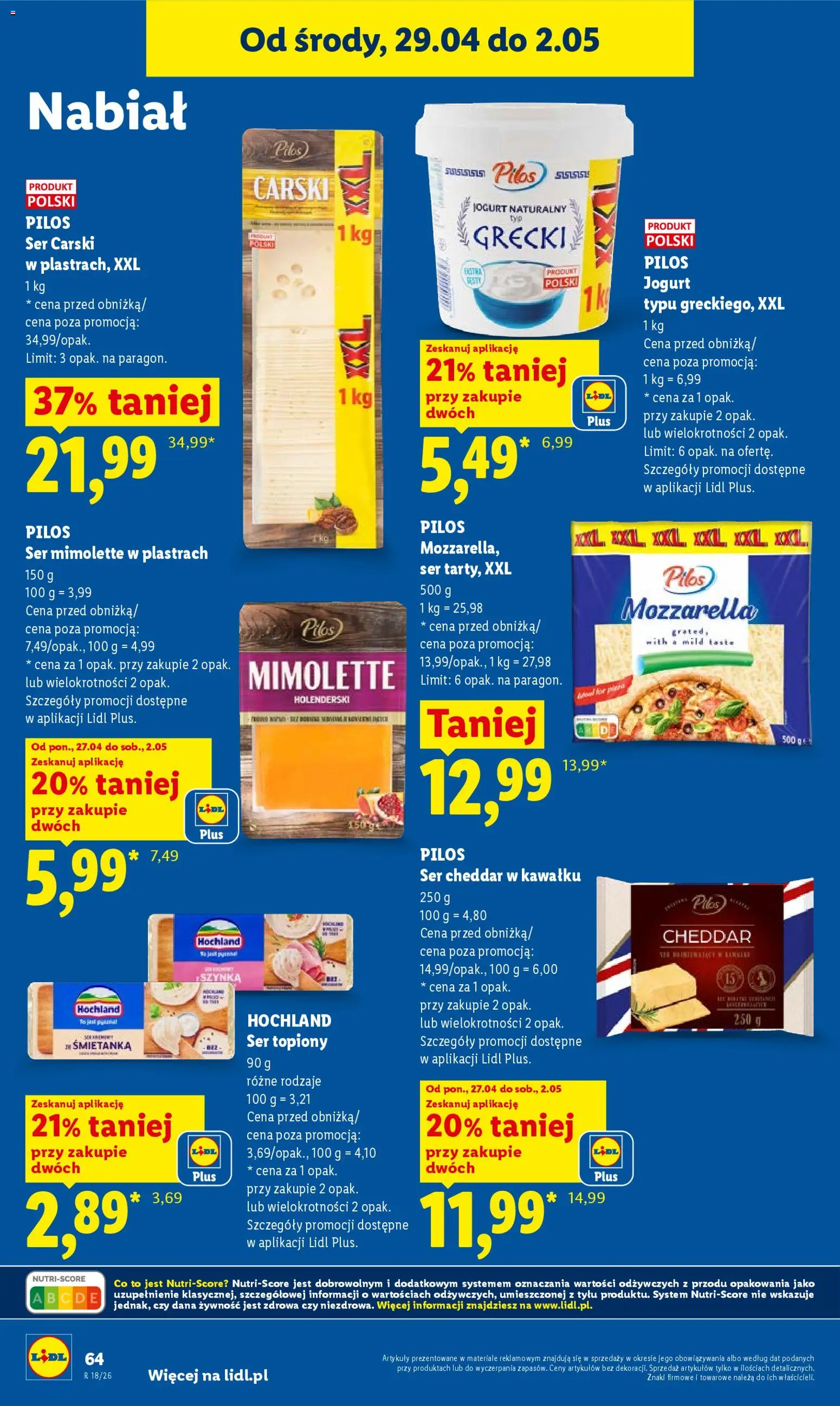 Lidl Polsko leták od 29.04.2026 | Strana: 64 | Produkty: Jogurt, Mozzarella, Cheddar