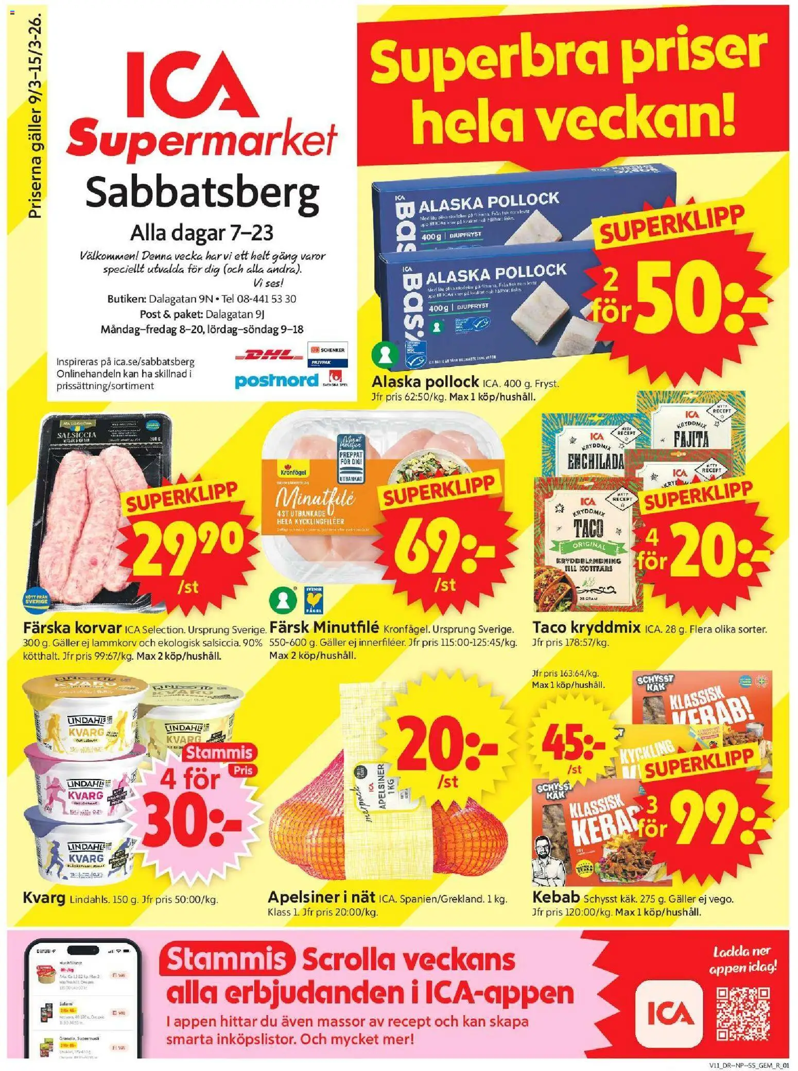 ICA Supermarket reklamblad aktuell från 09.03.2026 | Sida: 1 | Produkter: Gem, Salami, Apelsiner, Spel