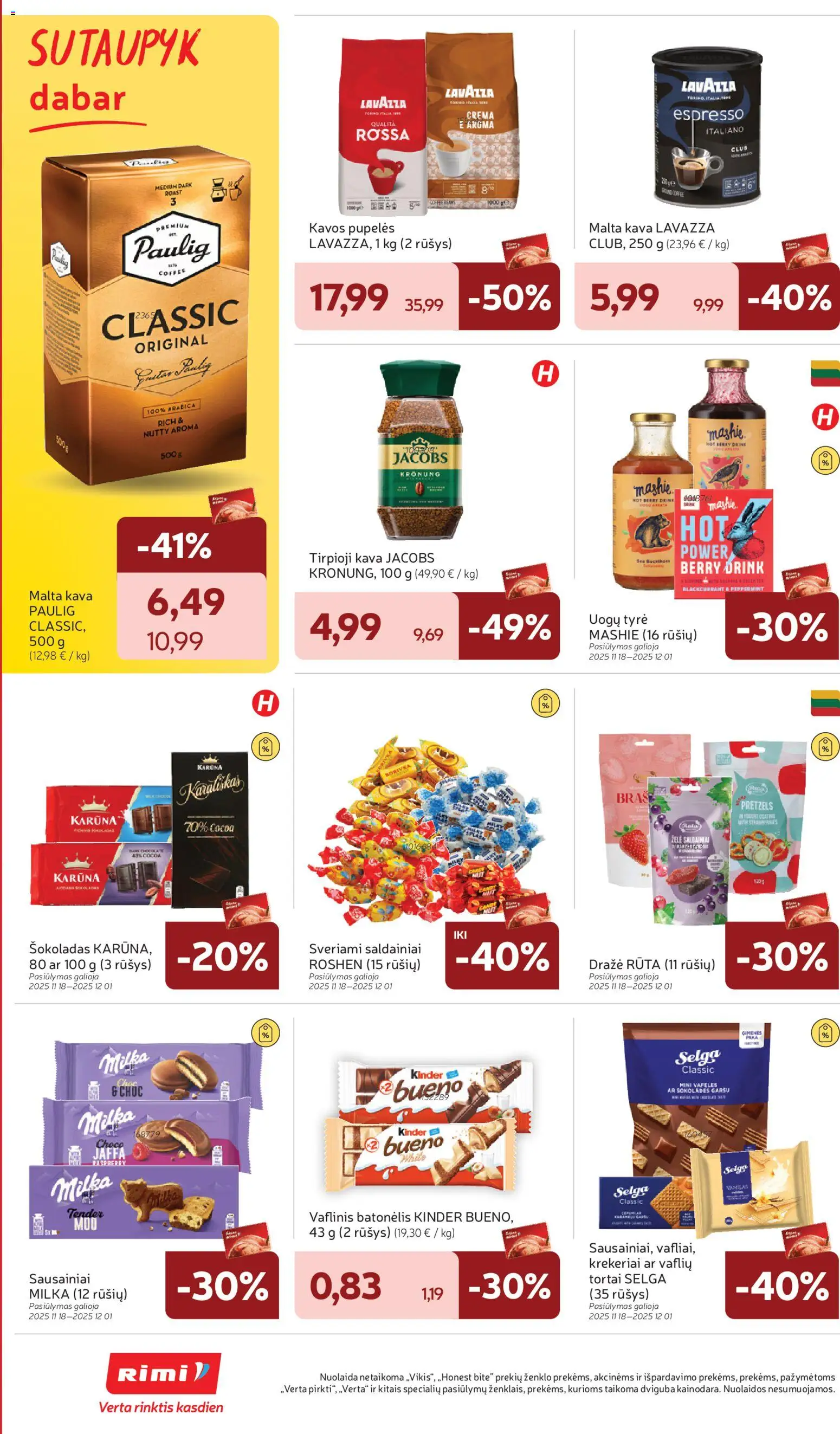Rimi akcijos nuo 18.11.2025 | Puslapis: 24 | Prekių: Sausainiai, Pupelės, Tirpioji kava, Kavos pupelės