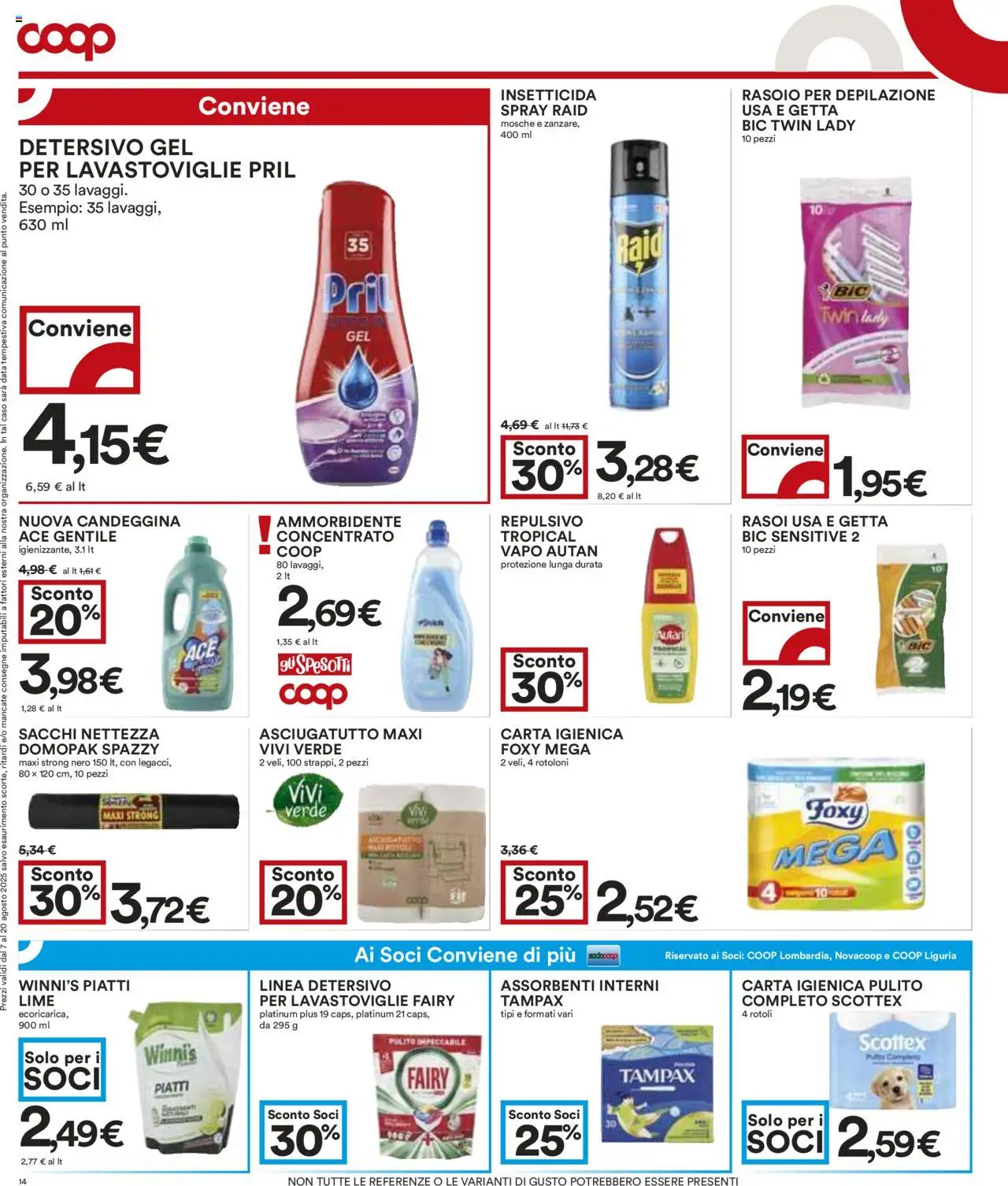 Volantino COOP del 07.08.2025 | Pagina: 14 | Prodotti: Candeggina, Lime, Lavastoviglie, Data