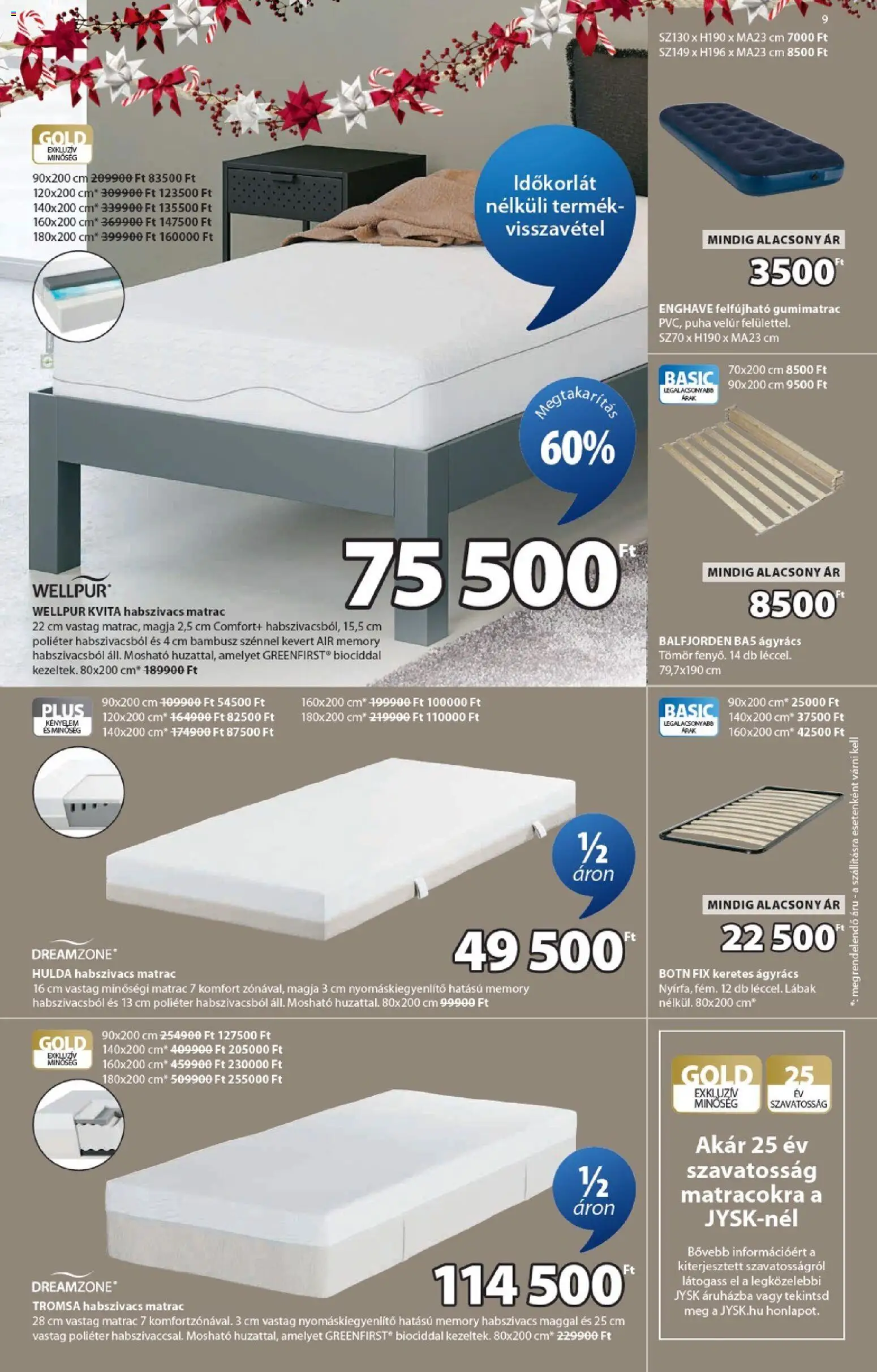 JYSK akciós ujság - amely érvényes a következő dátumtól: 12.11.2025 | Oldal: 9 | Termékek: Matrac, Gumimatrac, Ágyrács