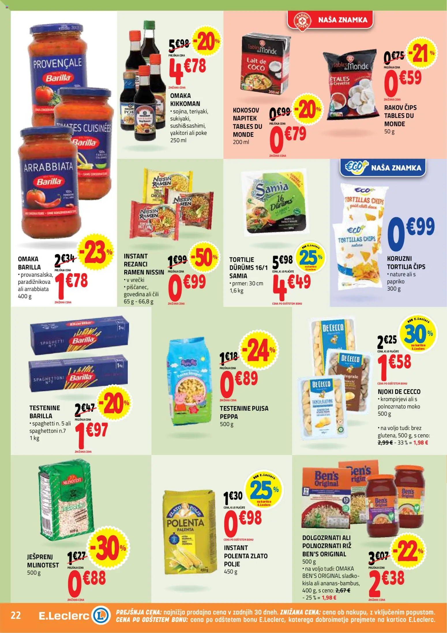 Novi E.leclerc katalog ponudbe – veljaven od 08.04.2026 | Stran: 22 | Izdelki: Rezanci, Testenine, Omaka, Cili