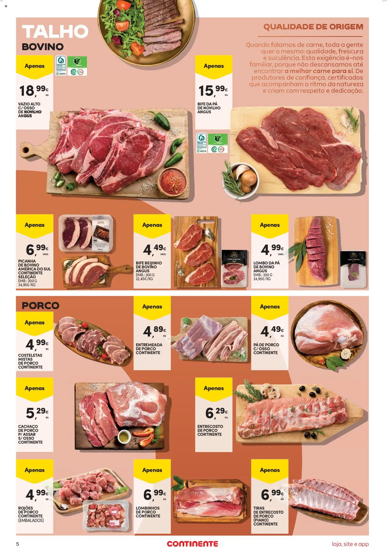Continente Semanal Continente Bom Dia │ válido de 31.03.2026 | Página: 5 | Produtos: Bacon, Lombo, Carne, Pá