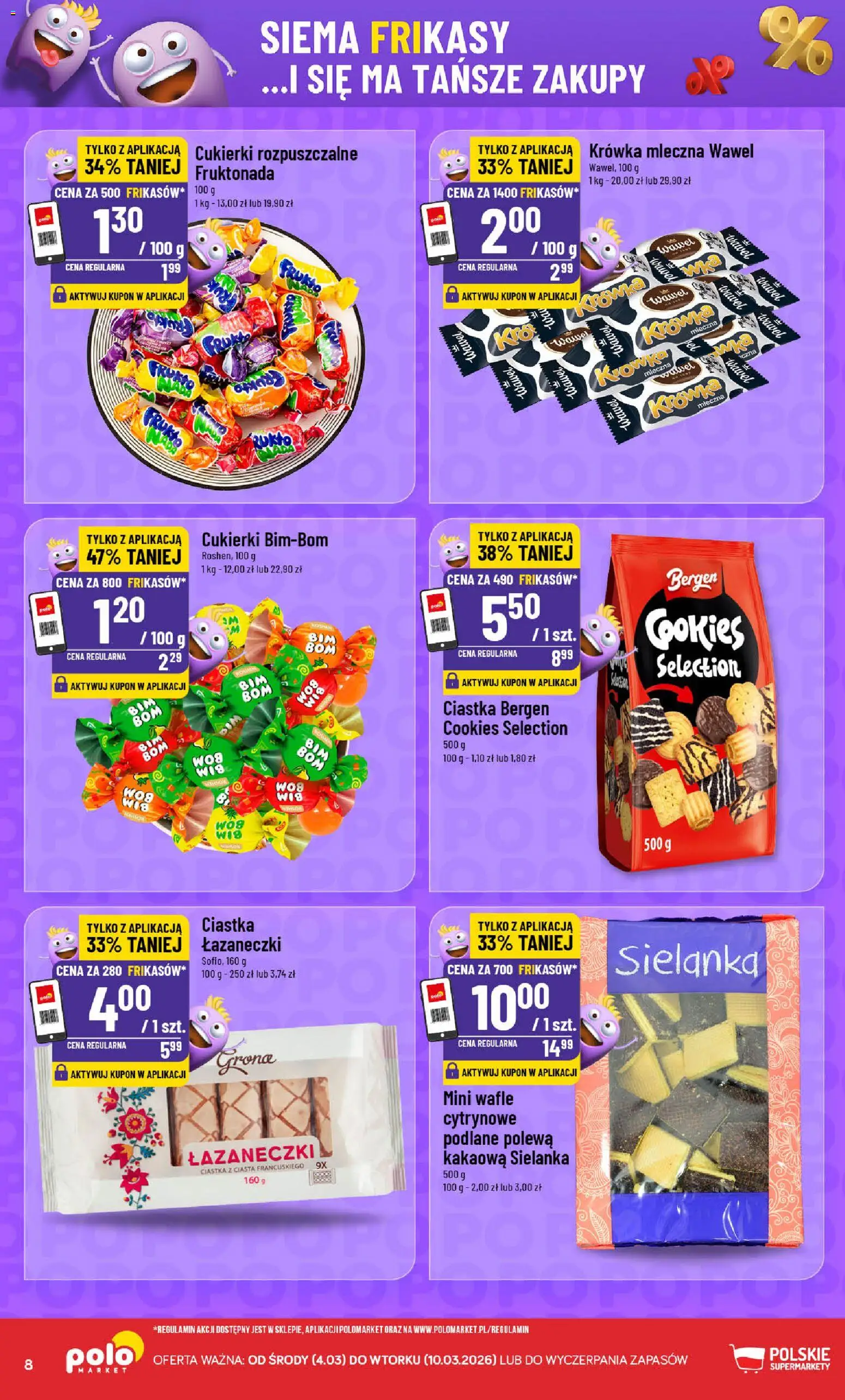 POLOmarket gazetka - Frikasowe Hity od 04.03.2026 | Strona: 8 | Produkty: Wafle, Krowka, Cukierki, Ciastka