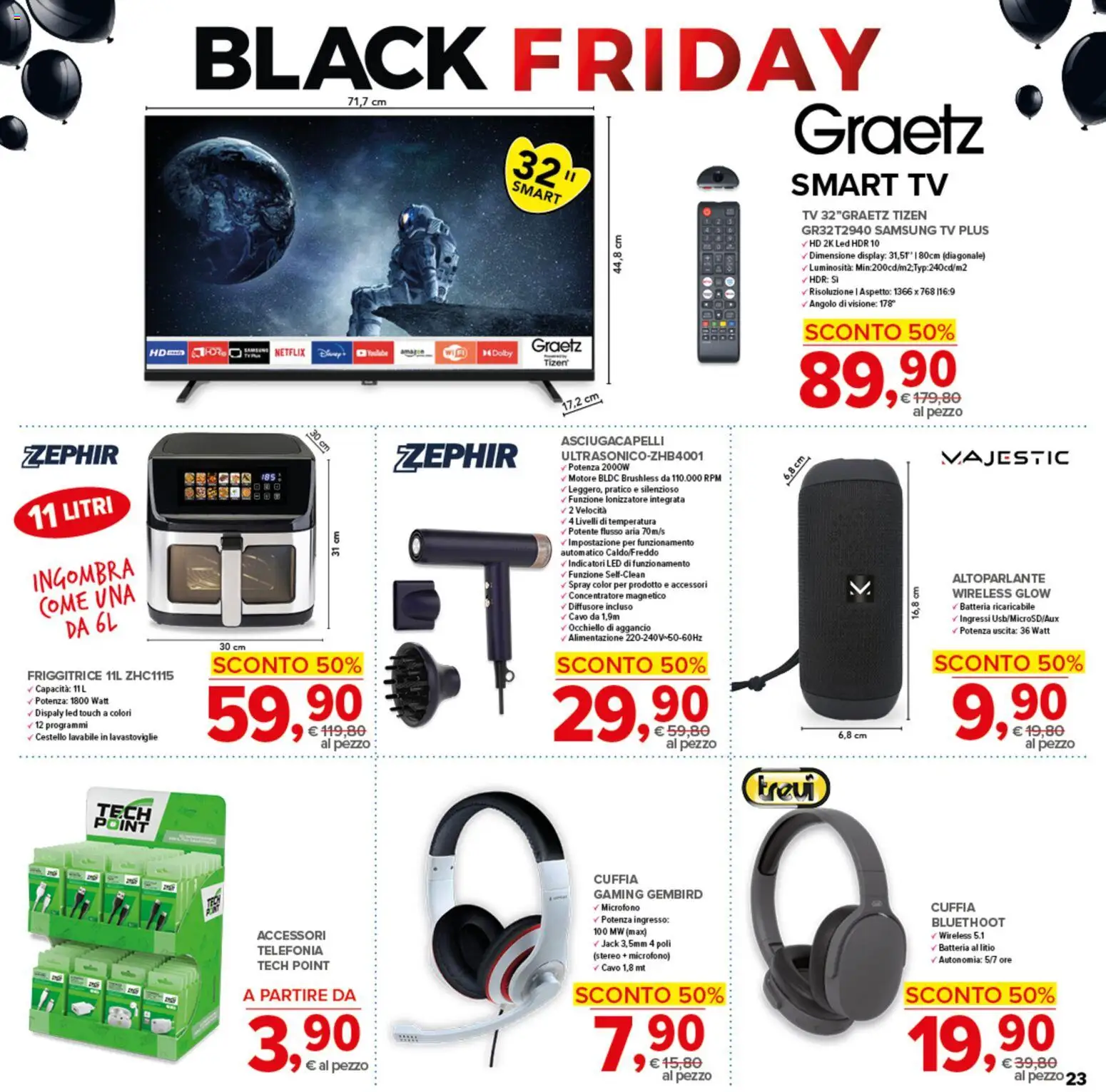 Volantino Todis del 27.11.2025 | Pagina: 22 | Prodotti: smart TV, TV, Cavo, Friggitrice