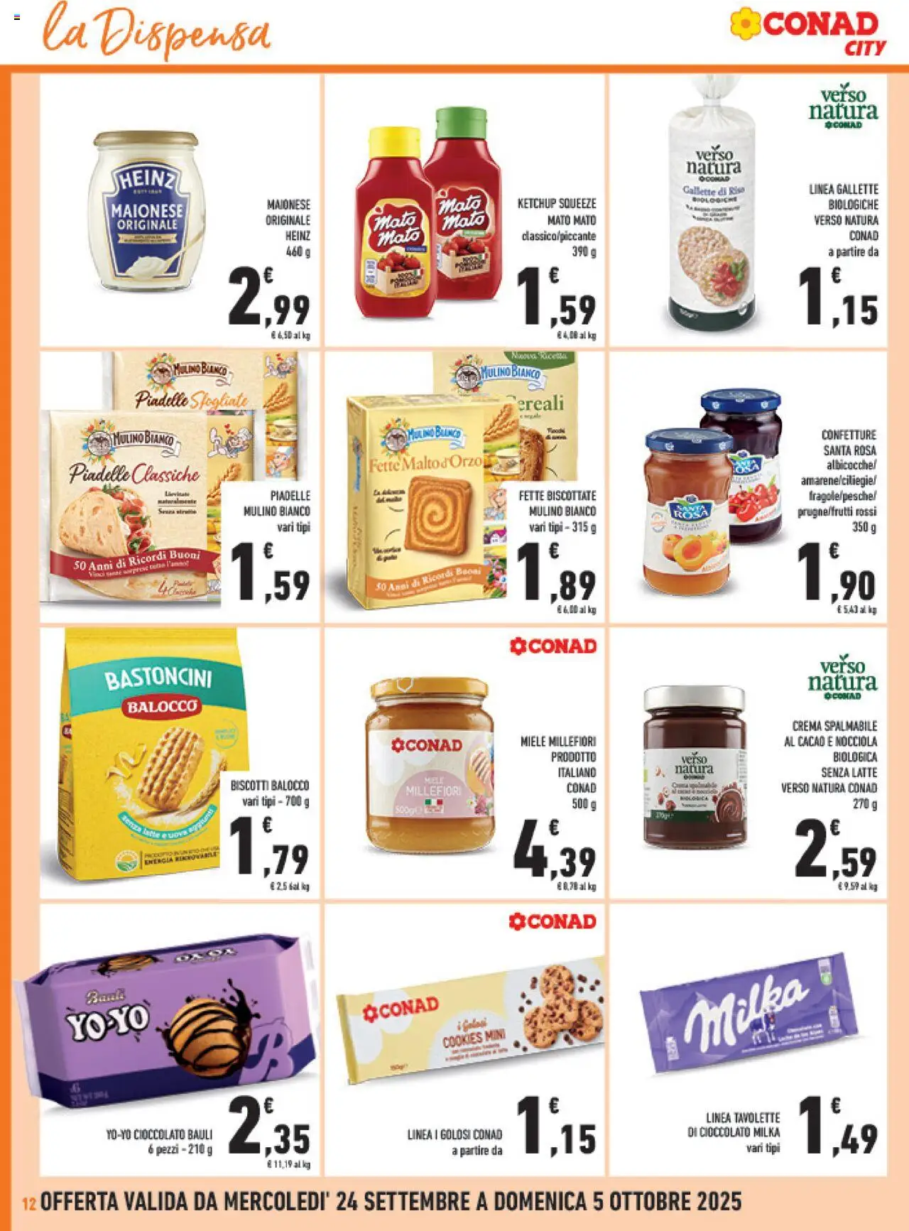 Volantino Conad del 24.09.2025 | Pagina: 12 | Prodotti: Biscotti, Latte, Gallette, Miele
