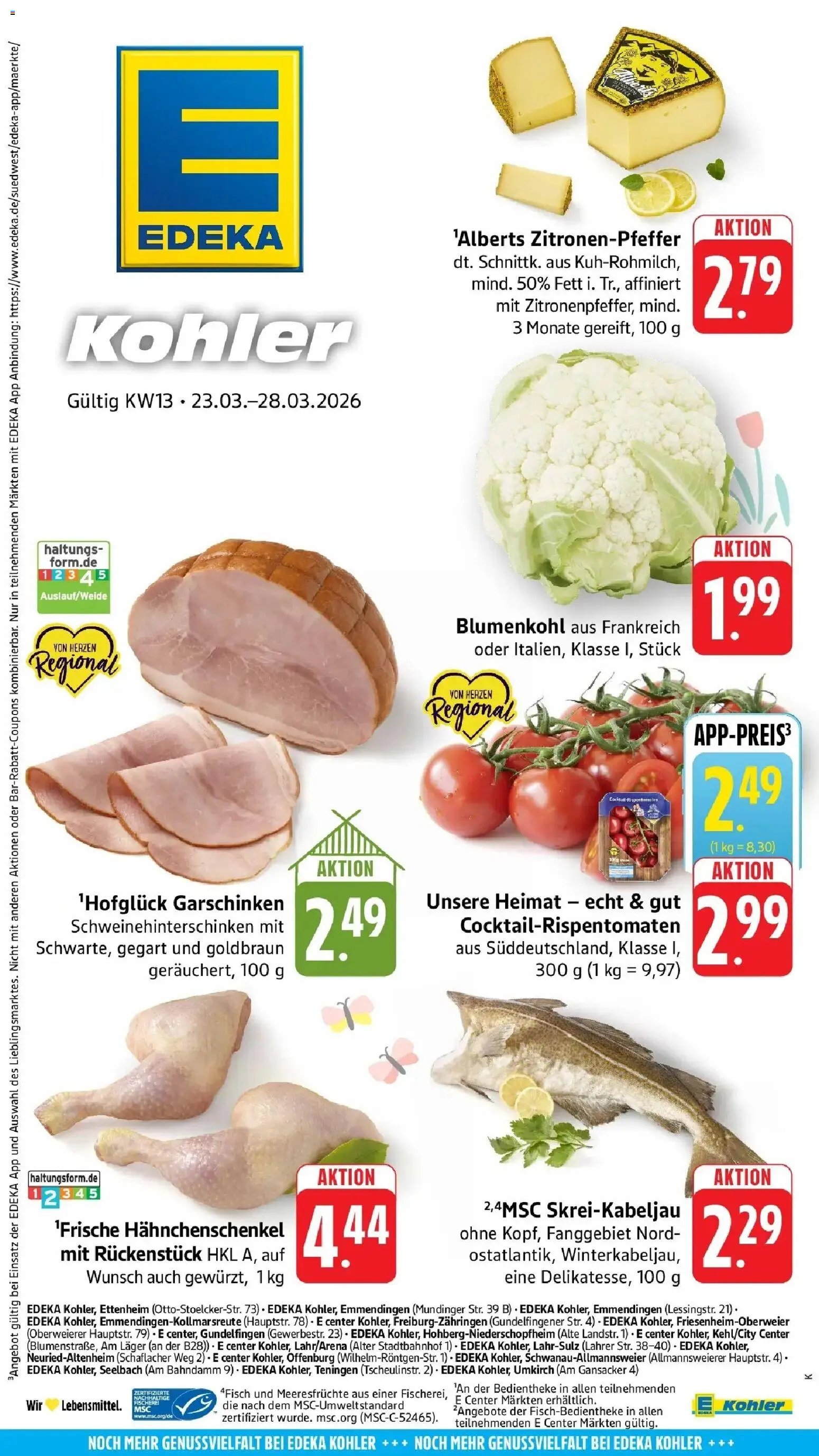 Edeka prospekt Ettenheim	 – gültig ab 23.03.2026 | Seite: 45 | Produkte: Hahnchenschenkel, Meeresfrüchte, Blumenkohl