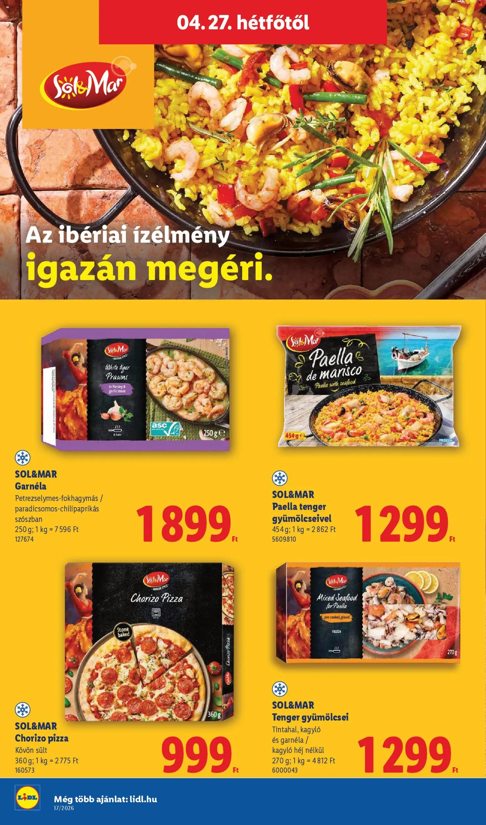 Lidl akciós ujság - amely érvényes a következő dátumtól: 23.04.2026 | Oldal: 58 | Termékek: Sál, Garnéla, Chorizo, Tenger gyümölcsei